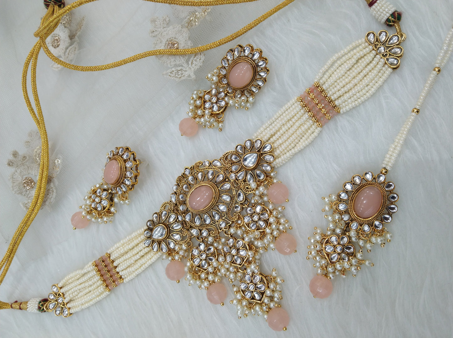 kundan Choker Set Earrings Set/ peach choker set /Indian heena Choker Set