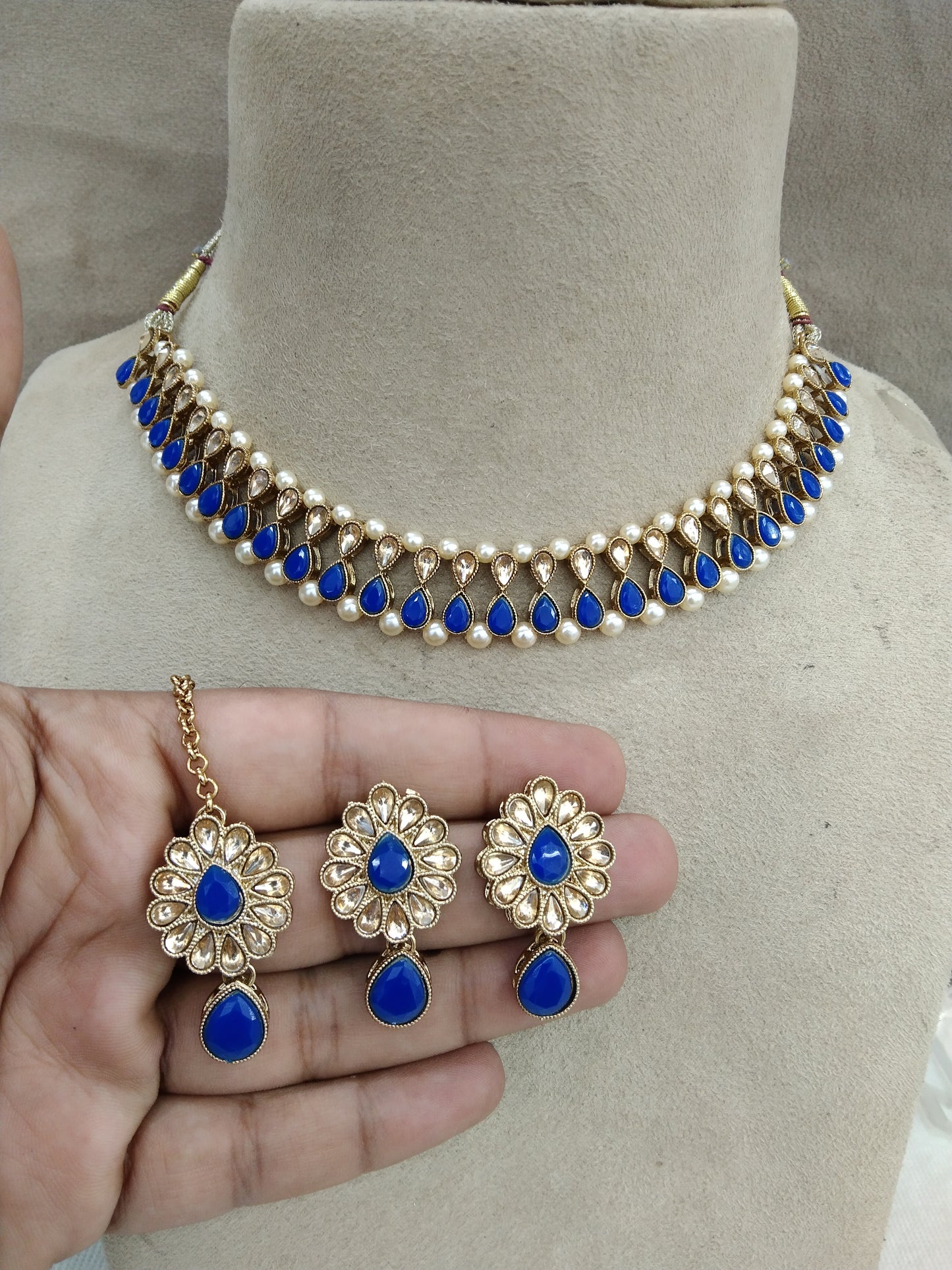 Indian Kundan Necklace Jewellery Set/Bollywood blue Jewellery Set