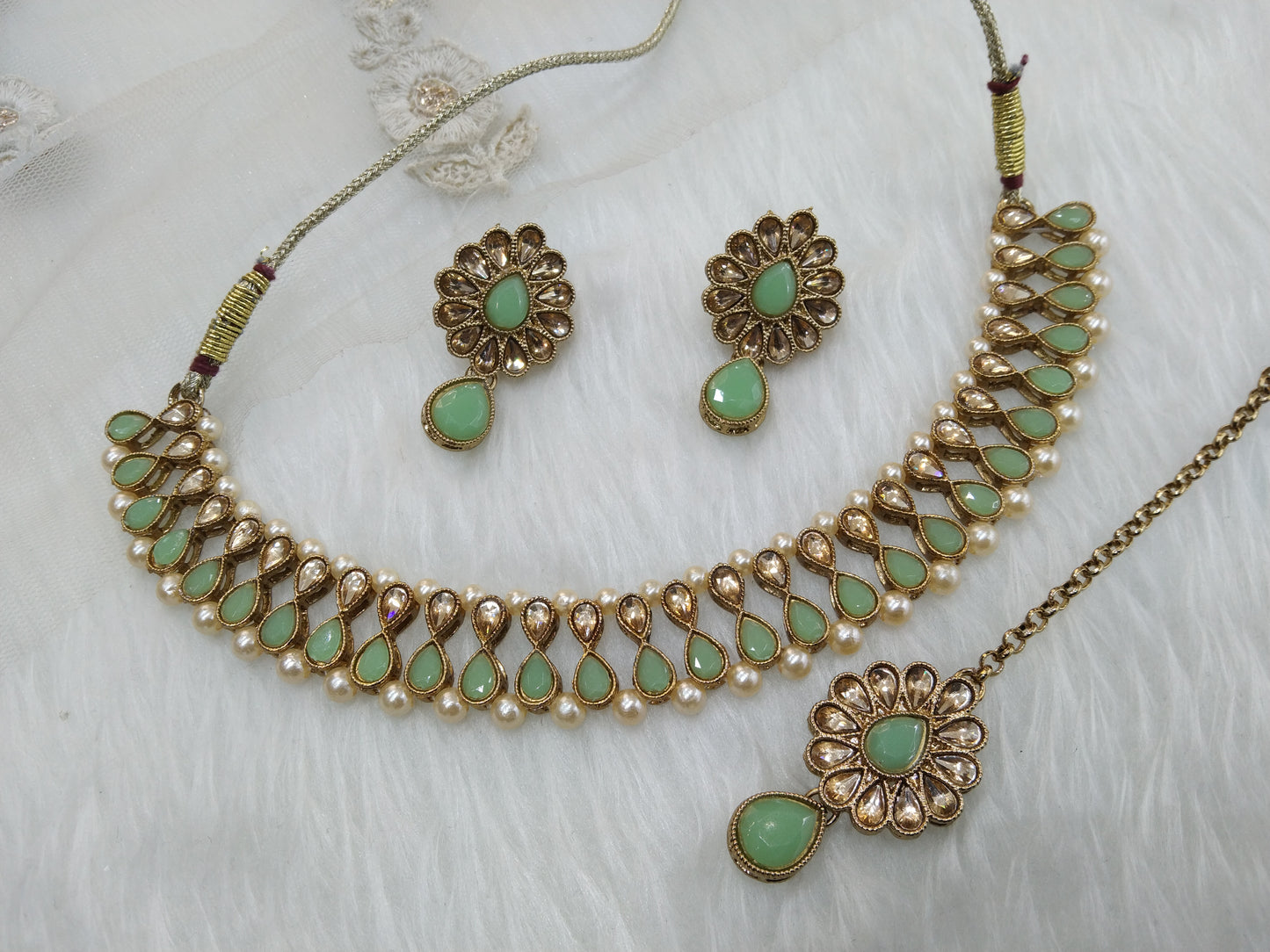 Indian Kundan Necklace Jewelry Jewellery Set/Pastel green Bollywood Jewelry Set