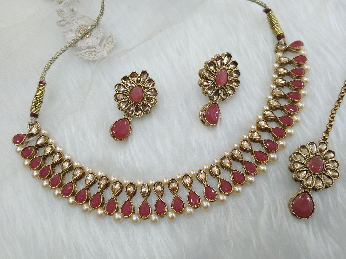 Indian Kundan Necklace Jewelry Jewellery Set/Majenta Bollywood Jewelry Set