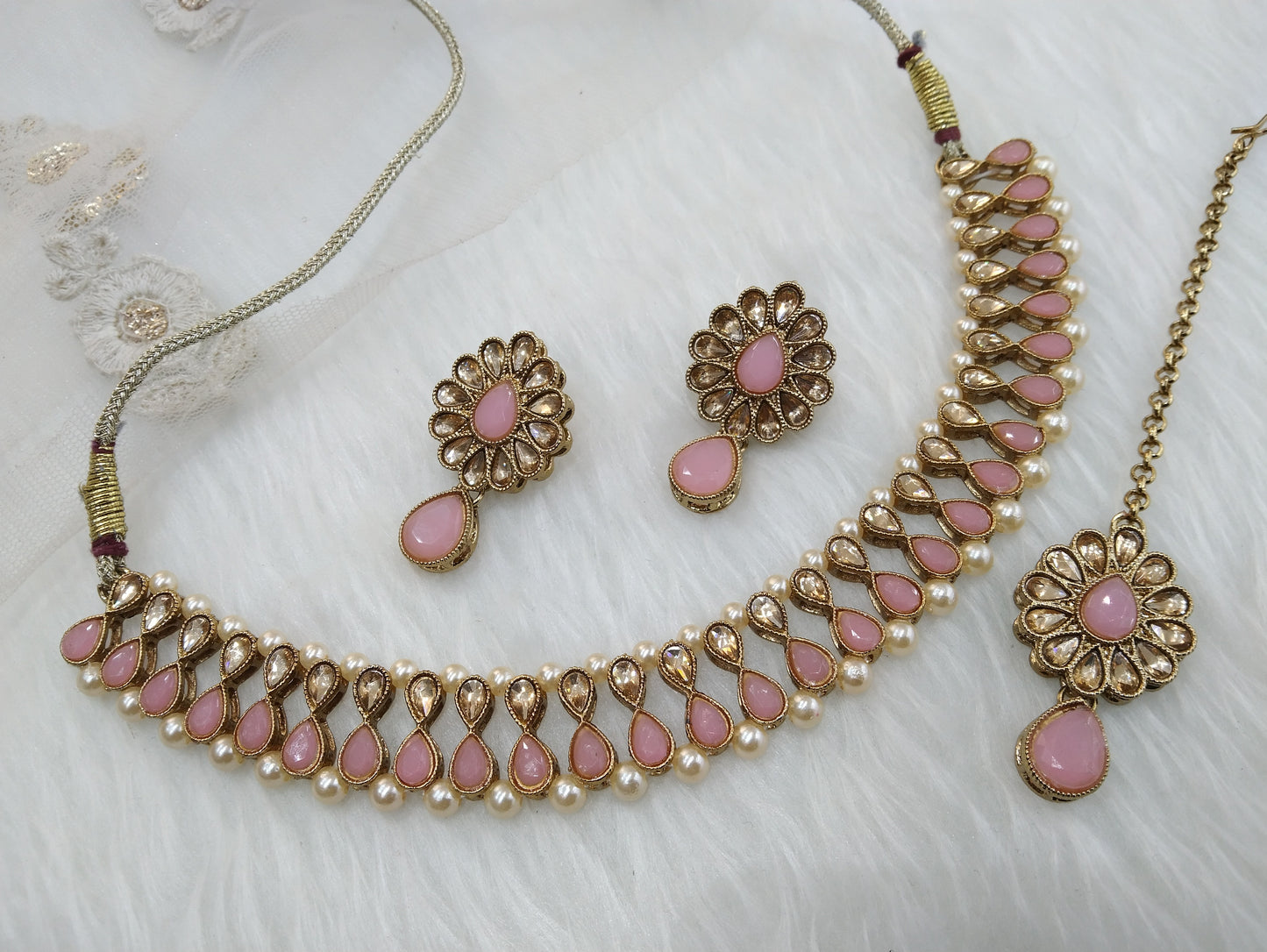 Indian Kundan Necklace Jewellery Set/Bollywood Pink Jewellery Set