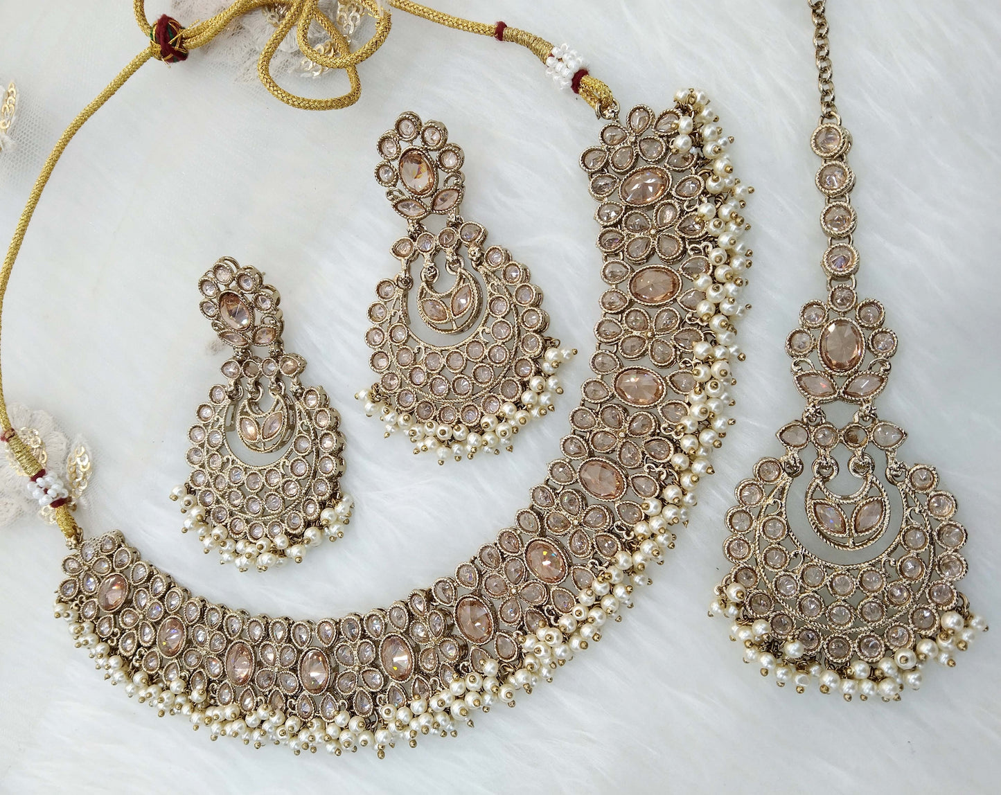 Indian Jewellery Necklace Set /Indian Antique gold necklace set/Bridesmaid riva Jewellery/Indian jewellery Set