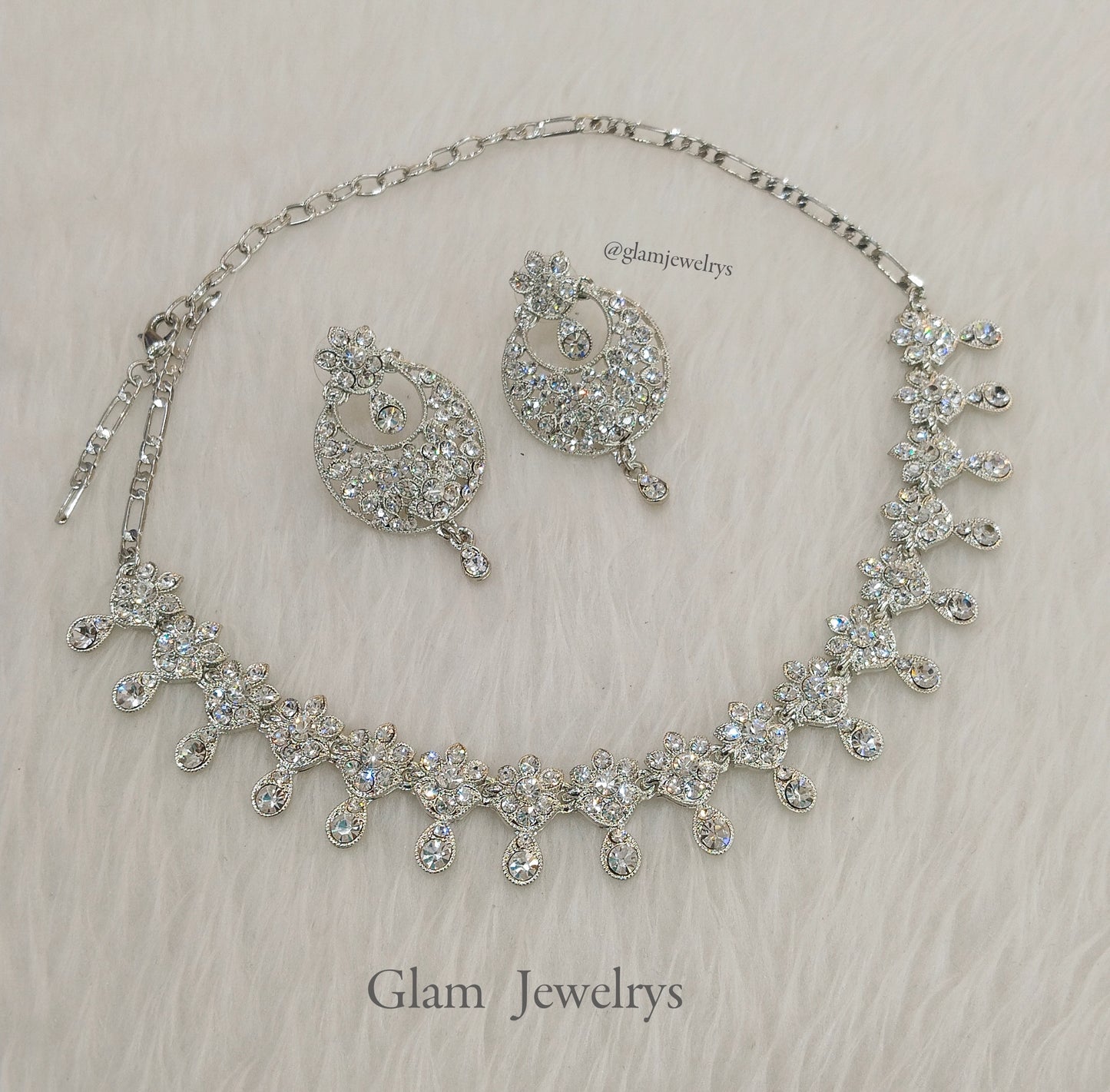 Silver Necklace Set/Silver Bollywood Necklace Set/Bridesmaid necklace Wedding Jewellery set