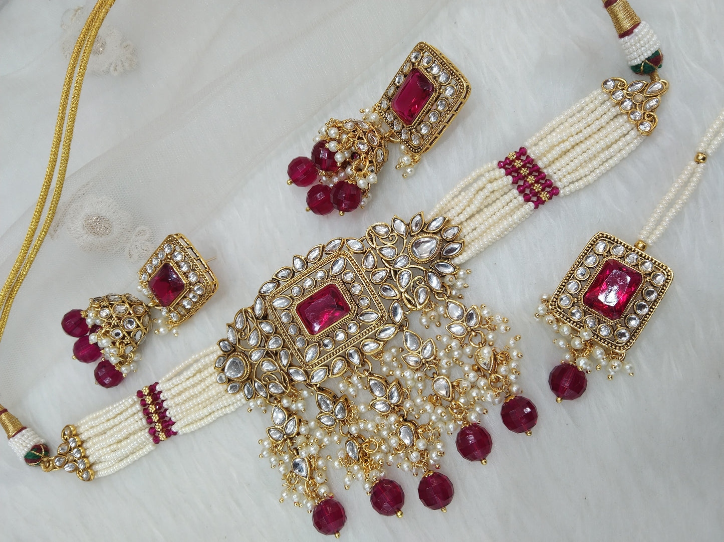 Indian Jewellery gold purple Kundan choker meadow set