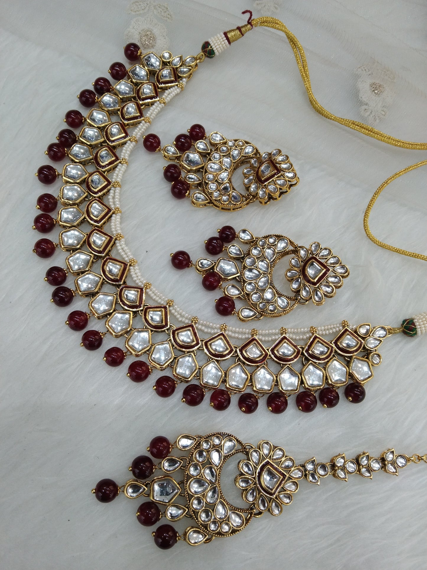 Indian Jewellery/ Indian Bridal maroon kundan Jewellery most necklace set