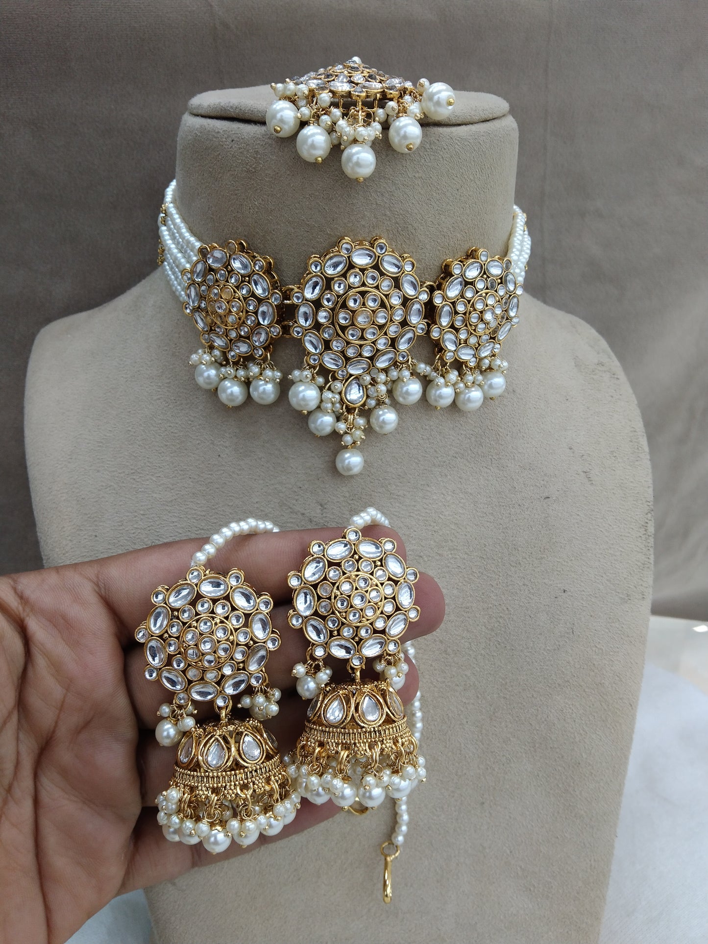 Ivory Indian Jewellery Gold white Kundan Choker Most G-eazy set