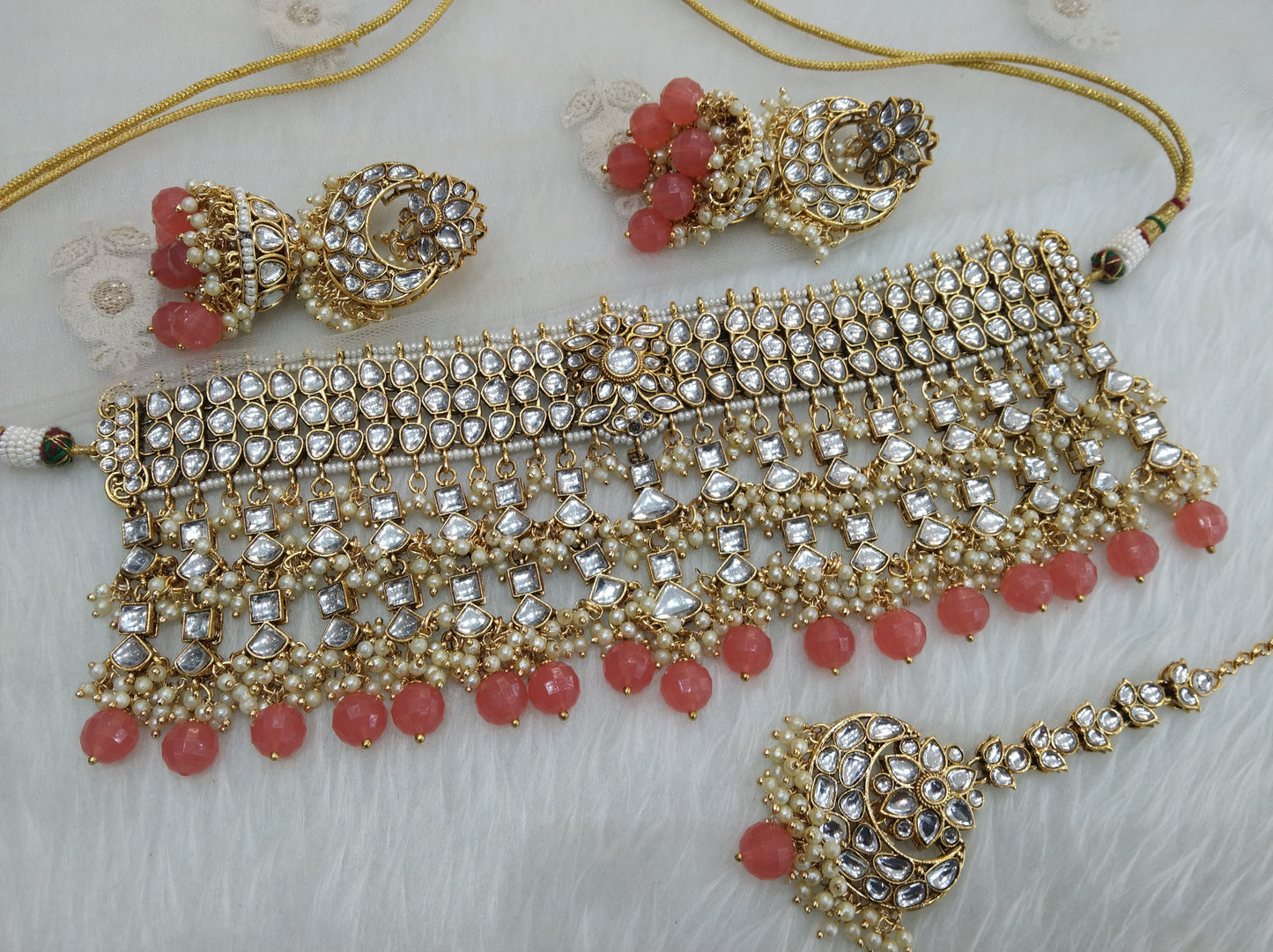 kundan Choker Set Earrings Set/Gold Gajjri choker set Indian Jewellery Necklace kura Set