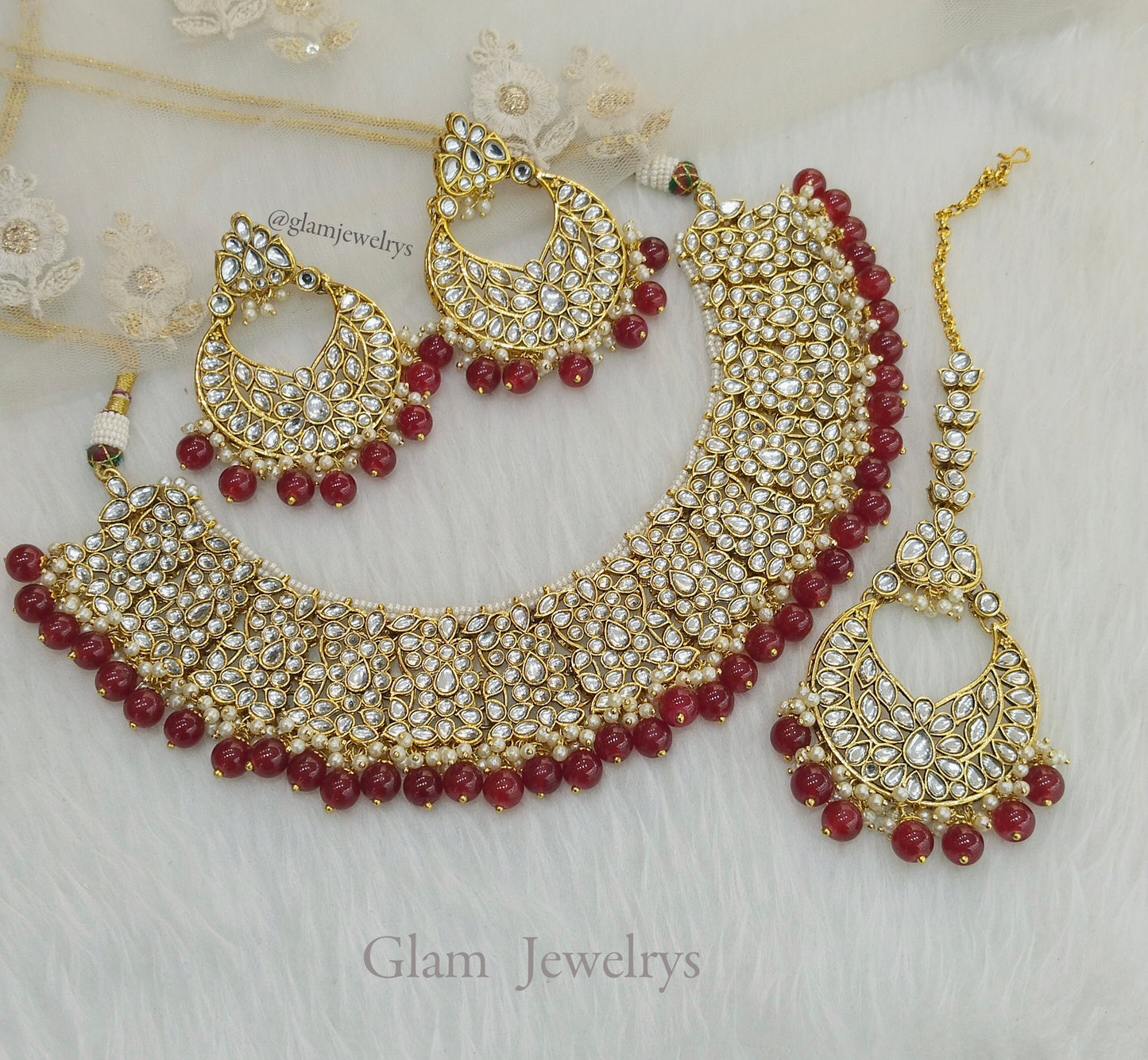 Indian Jewellery/Bridal Ruby Kundan necklace new Set