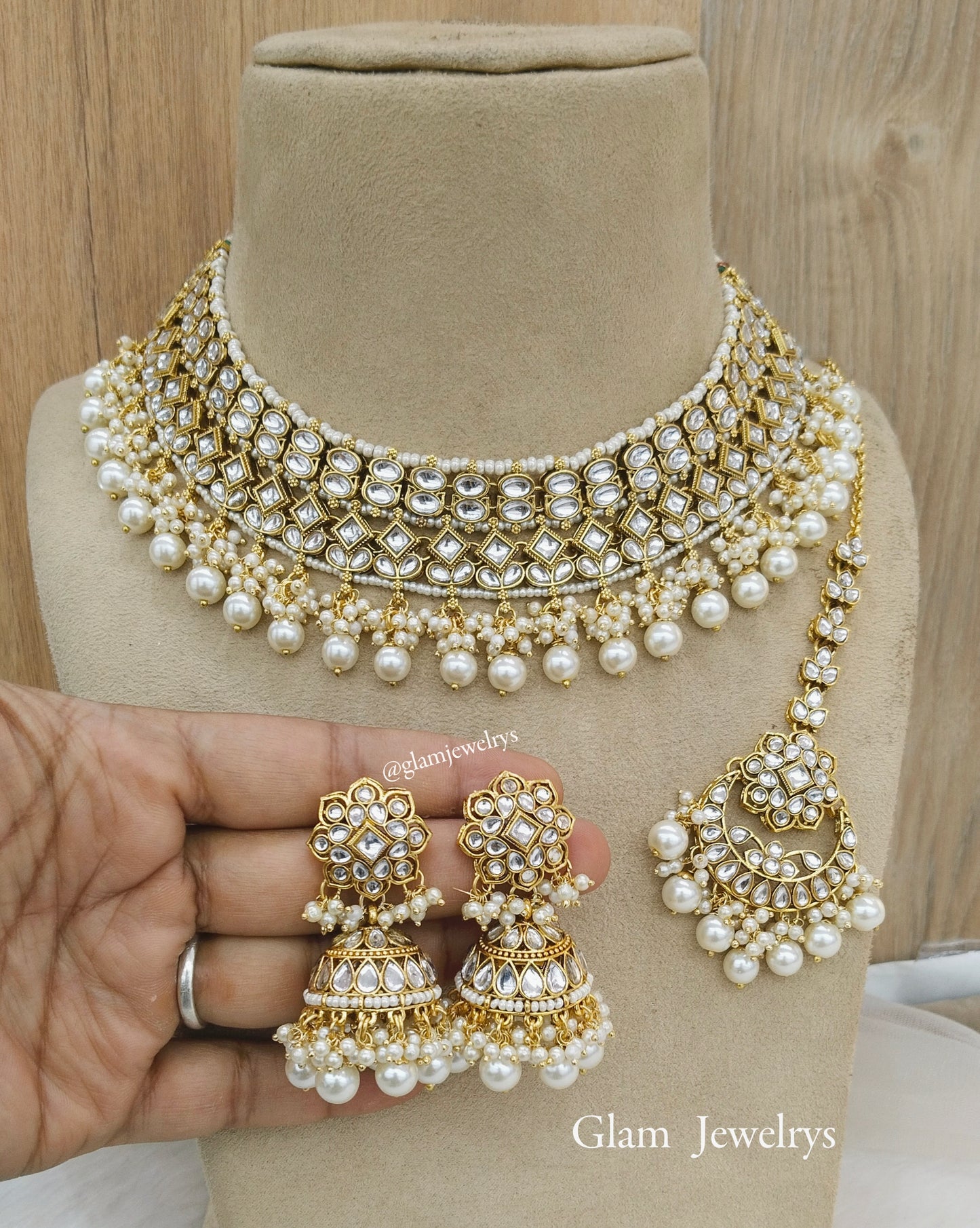 Ivory Indian Jewellery ,Gold white Kundan necklace Set Indian Wedding Necklace reynolds set