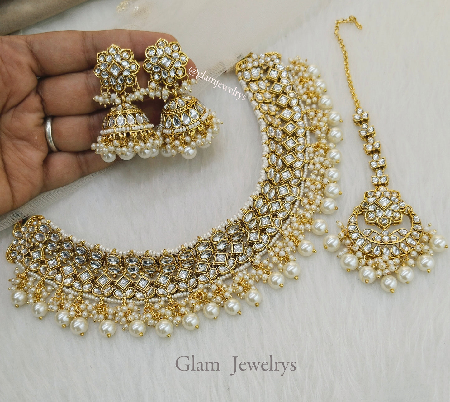 Ivory Indian Jewellery ,Gold white Kundan necklace Set Indian Wedding Necklace reynolds set