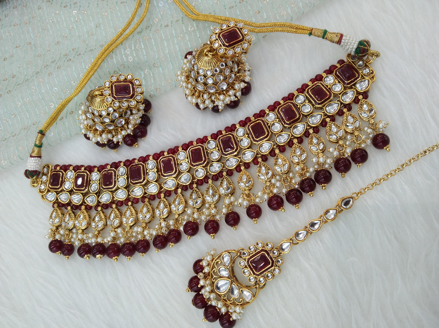 kundan Choker Set Earrings Set/Gold green choker set Indian Jewellery choker sherbrooke Set