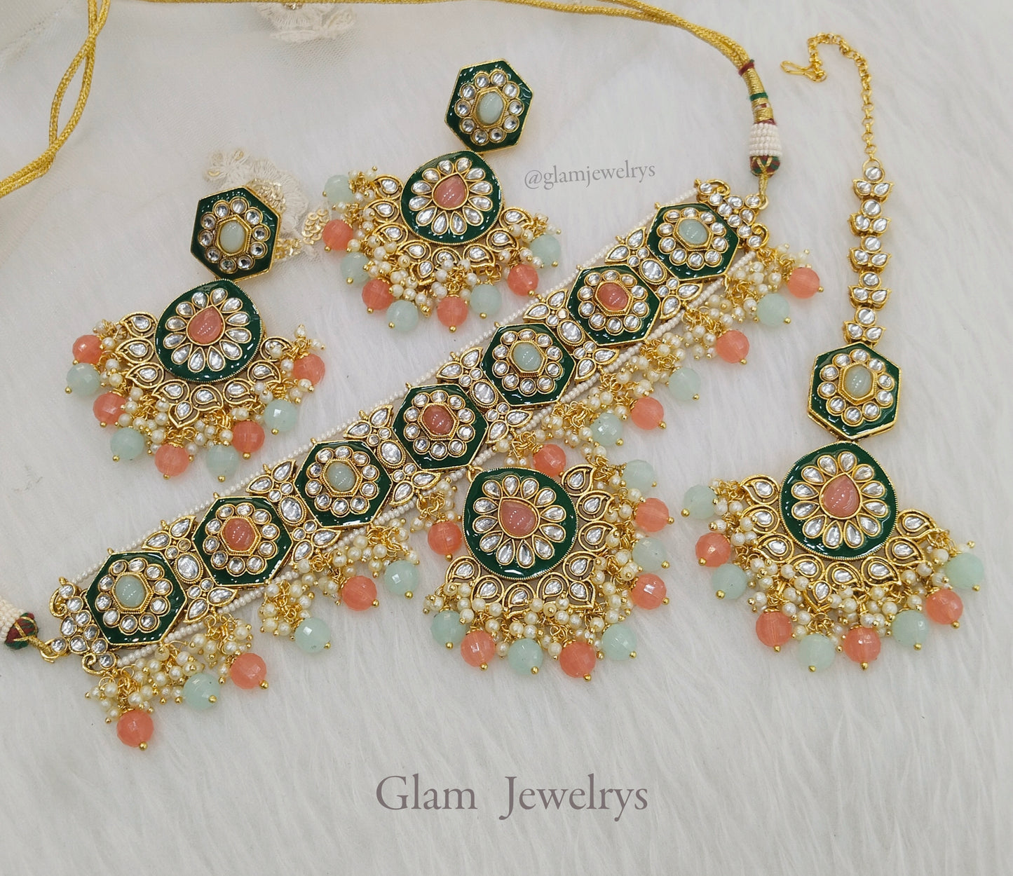 Indian Jewellery , Gajjri mint Kundan choker Set Indian Wedding Bridal Ethnic Bridal indian seema choker set