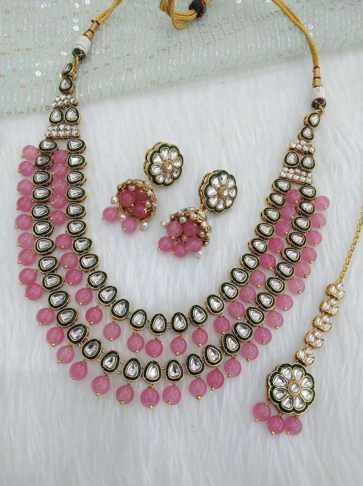 Indian  Jewellery ,Gajjri Kundan Layered necklace Set Indian Wedding Semi Bridal Ethnic Bridal tiles Necklace set