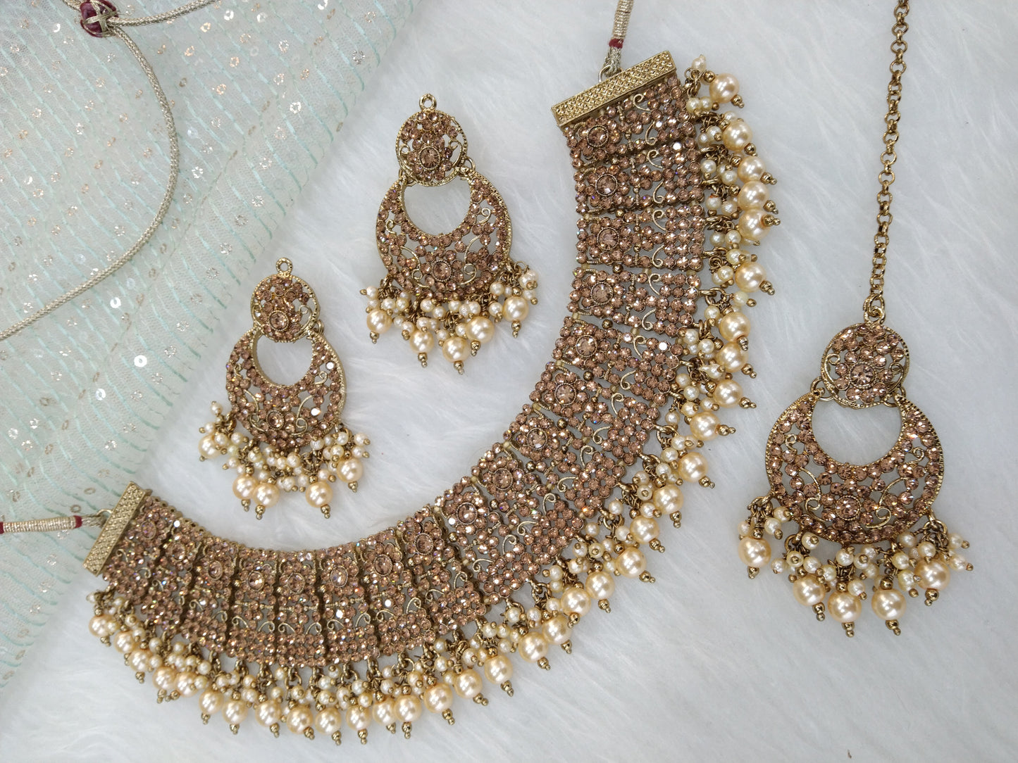 Indian Jewellery/Dark gold necklace Set/Bollywood Gold Indian Jewellery Love Set