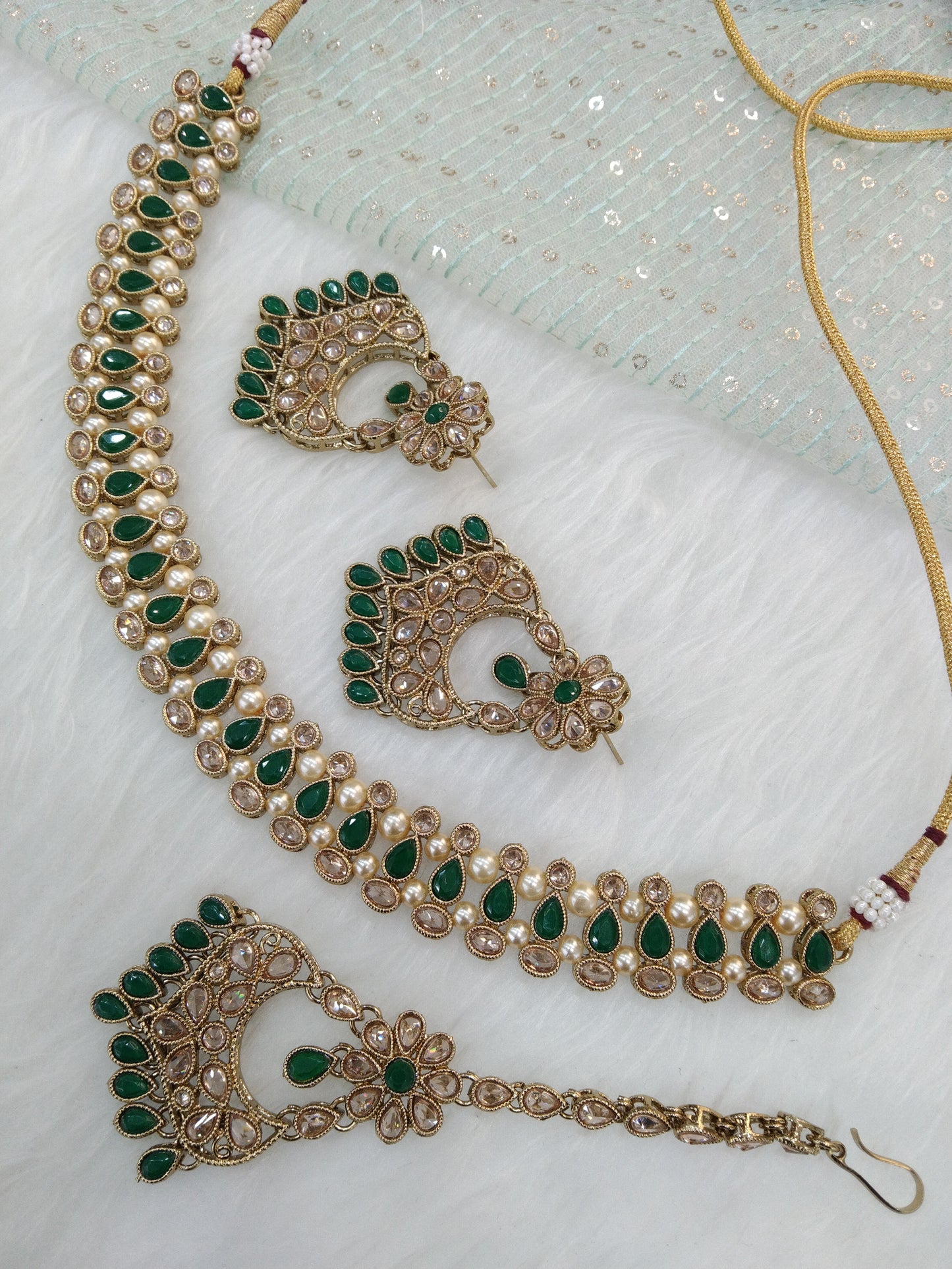 Kundan necklace Jewellery Set/ Gold green kundan Indian jewellery kundan rina sets