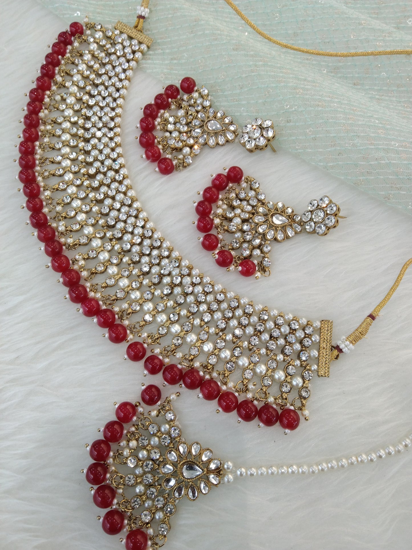 Indian Jewellery/Bridal gold red Bollywood Bride Jewellery Necklace noun Set