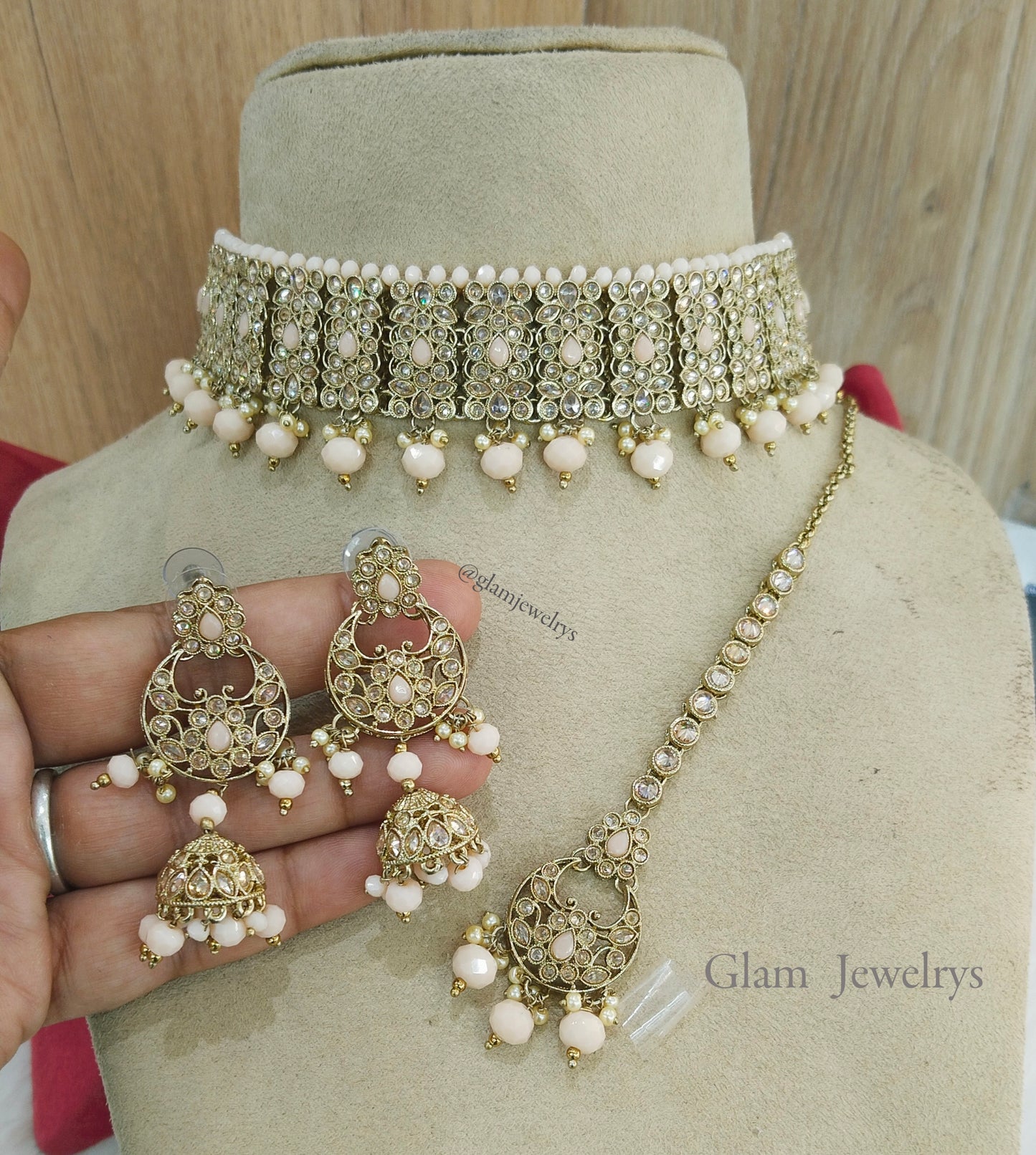 Choker Set Necklace Set/ Peach Choker Jewellery set /Indian choker learn necklace set