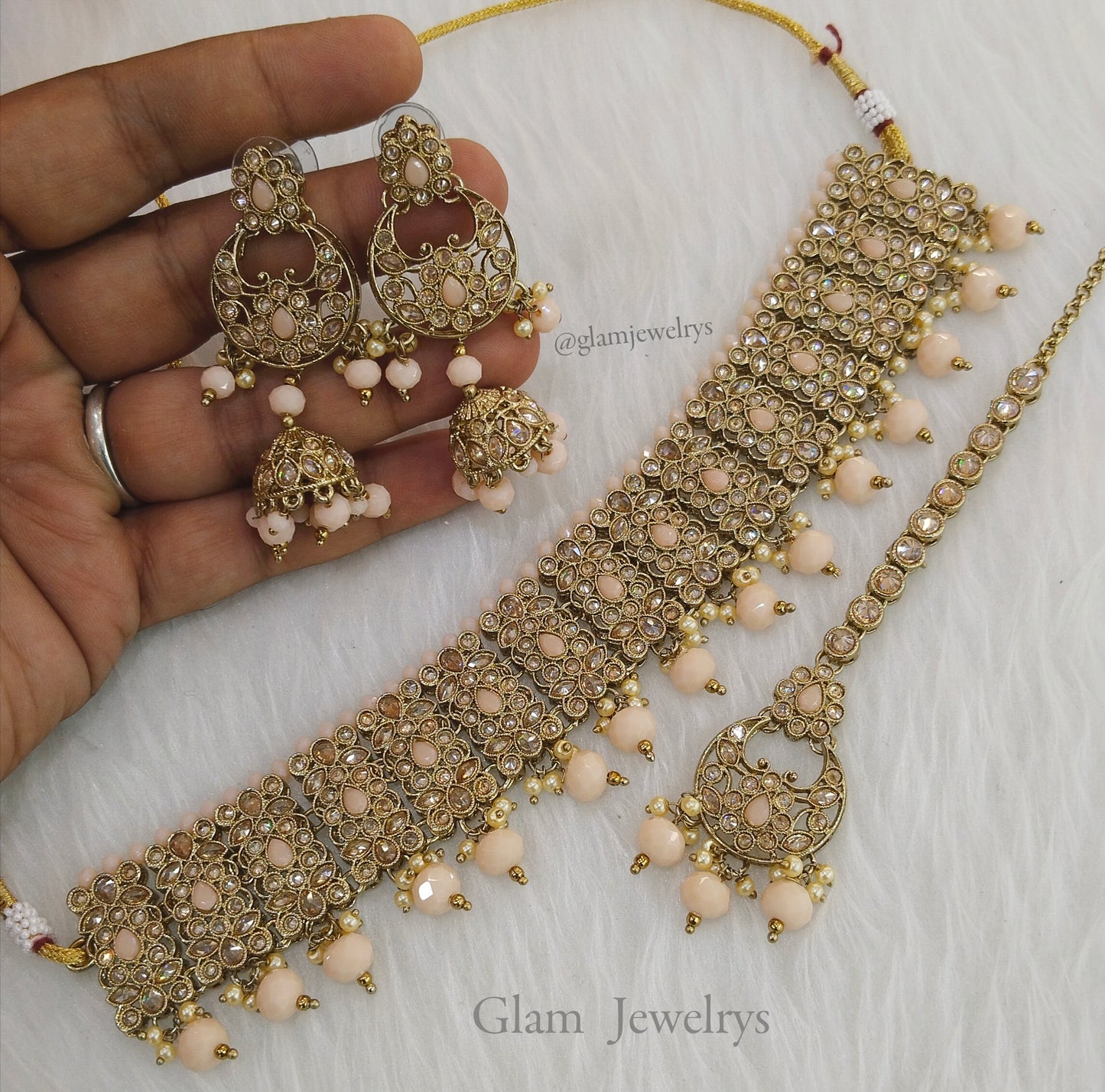 Choker Set Necklace Set/ Peach Choker Jewellery set /Indian choker learn necklace set