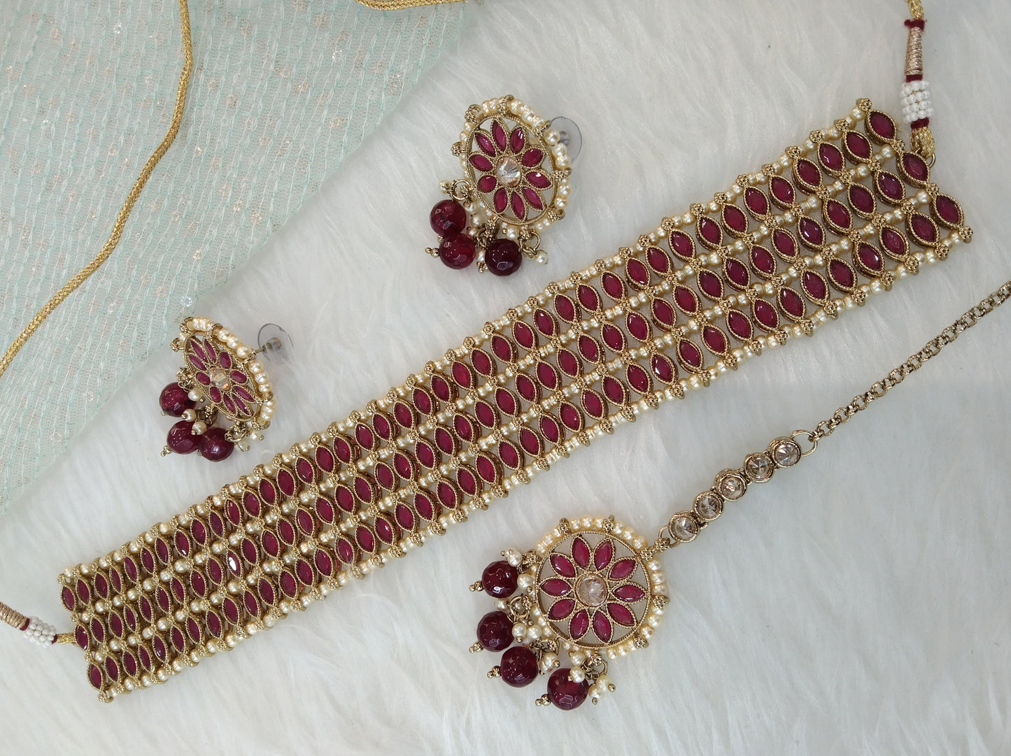 Indian Jewellery/Dark gold ruby choker Set/Indian Jewellery norfolk Set