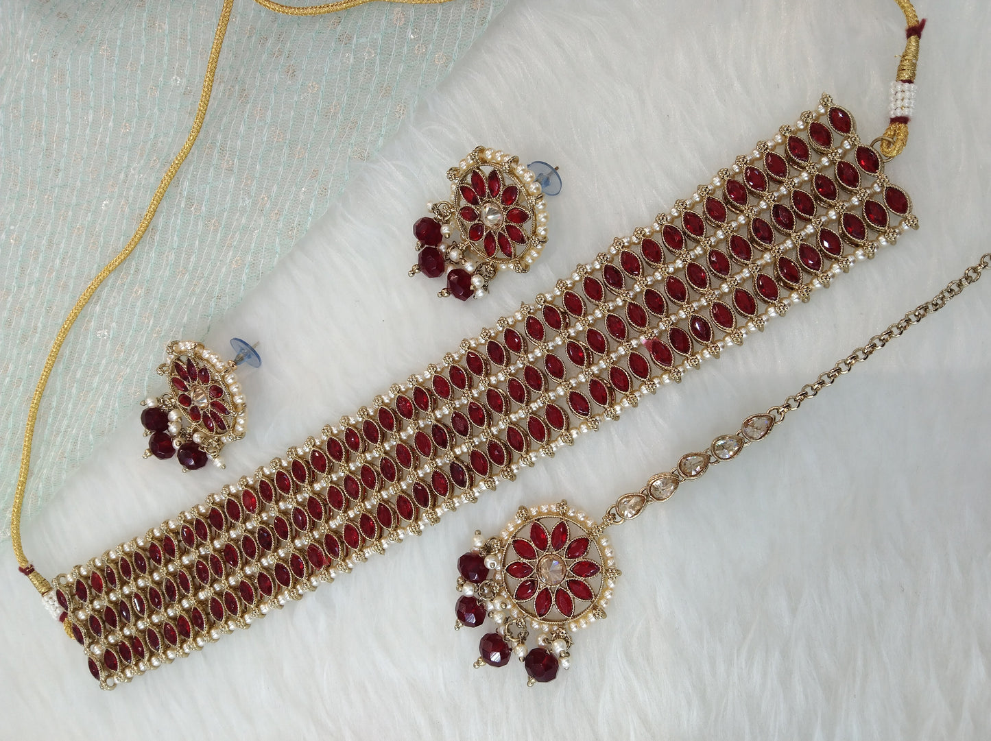 Indian Jewellery/Dark gold maroon choker Set/Indian Jewellery norfolk Set