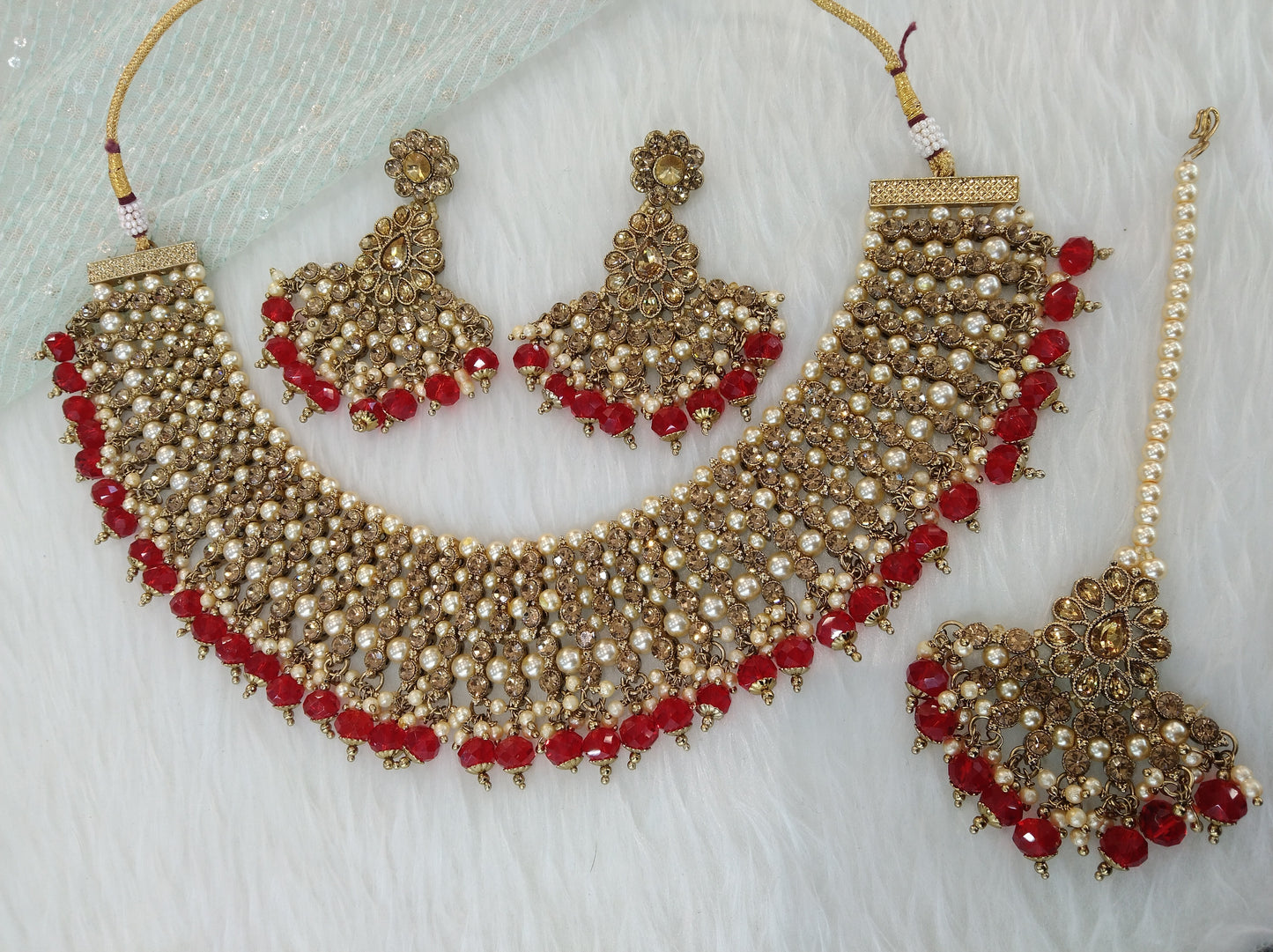 Indian Jewellery/Bridal dark gold maroon Bollywood Bride Jewellery Necklace noun Set