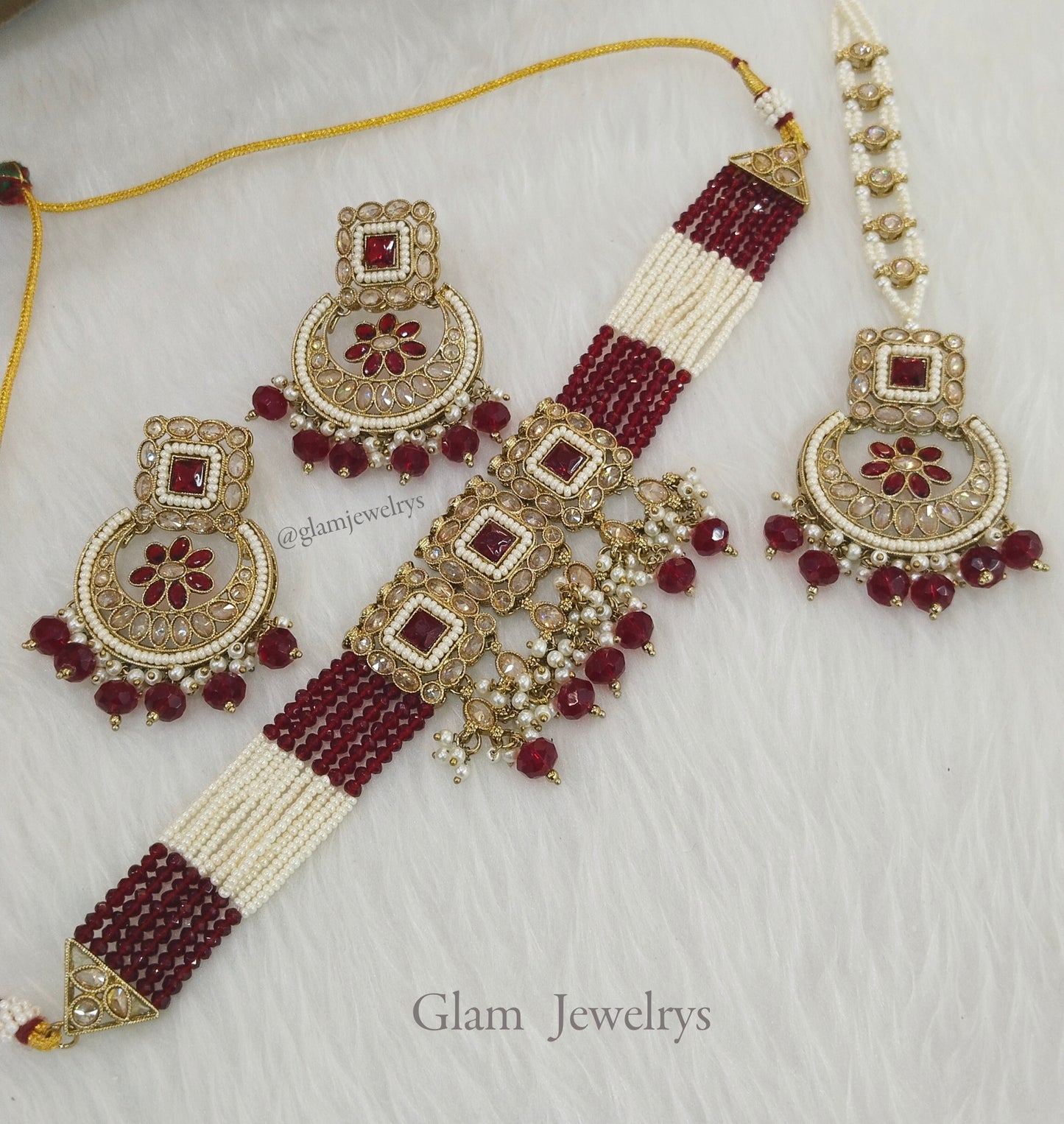 Choker Jewellery Set Dark gold choker Set/ dark gold maroon Indian Bridesmaid moscow Jewellery