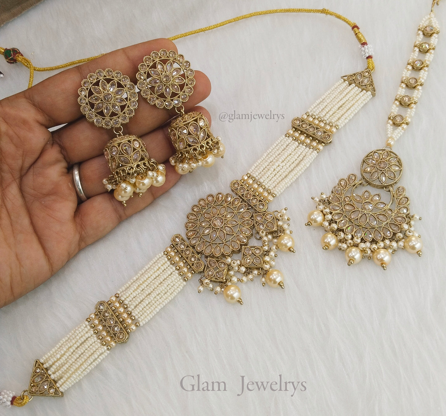 Indian jewellery Choker Set /Bollywood Jewellery/Antique gold Indian choker Alan set