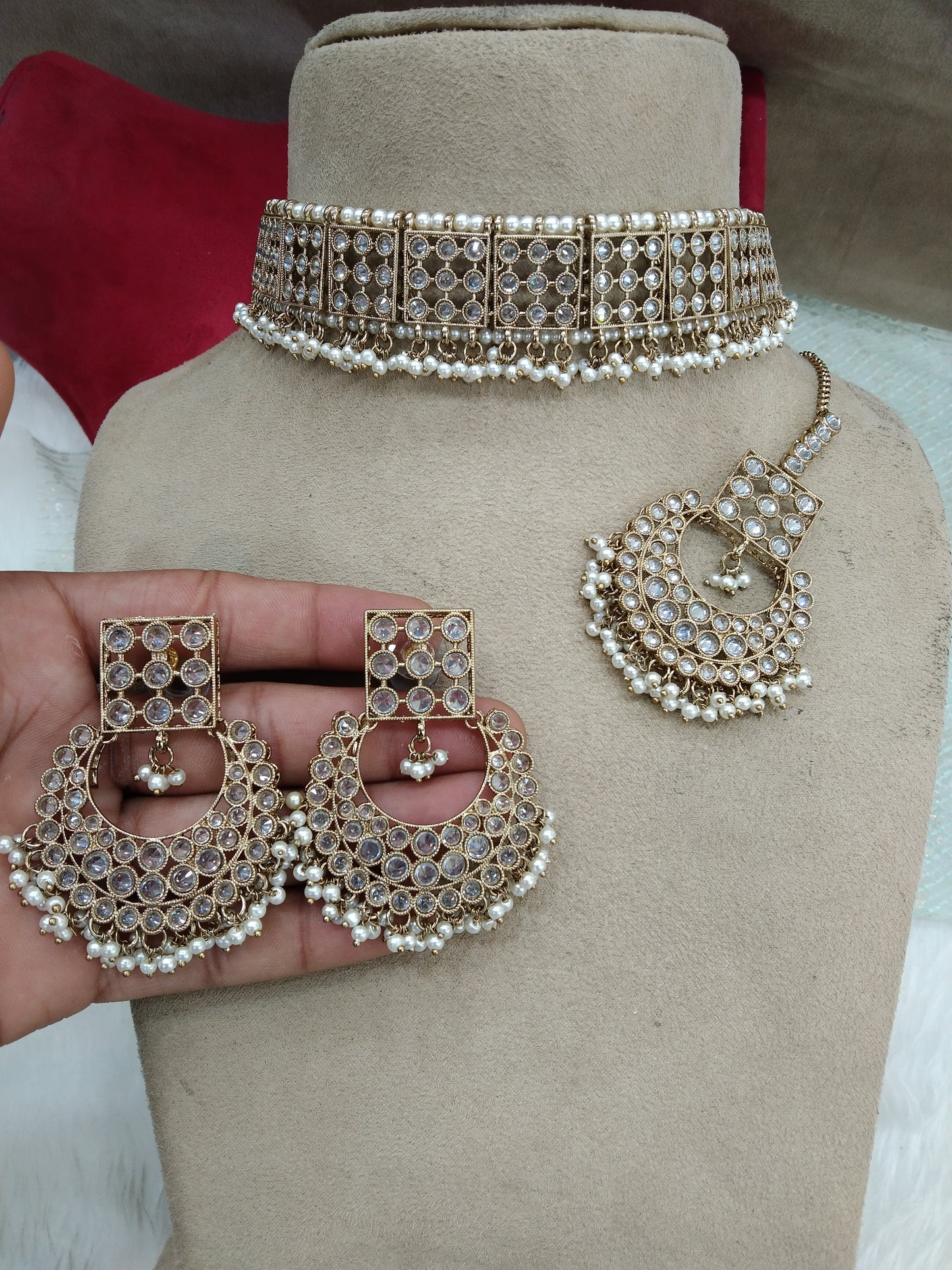 Antique Gold Choker Set/ dark gold Indian Bridesmaid sam Jewellery