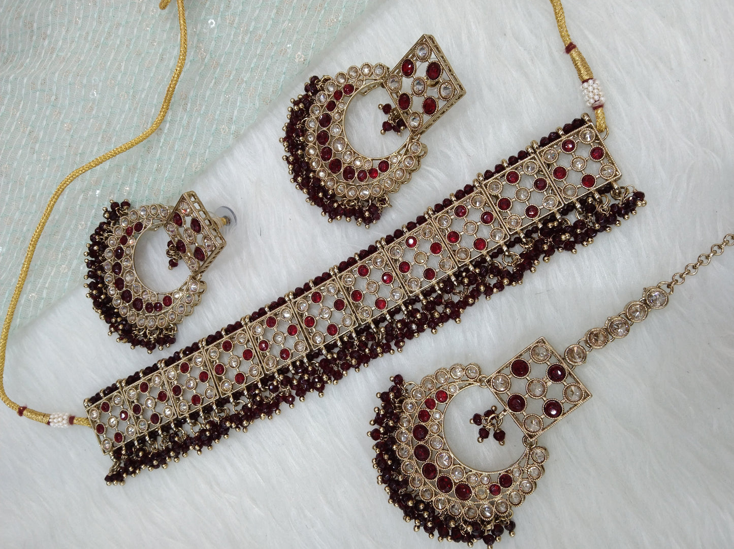 Dark Gold Maroon Choker Set/ dark gold Indian Bridesmaid s Jewellery