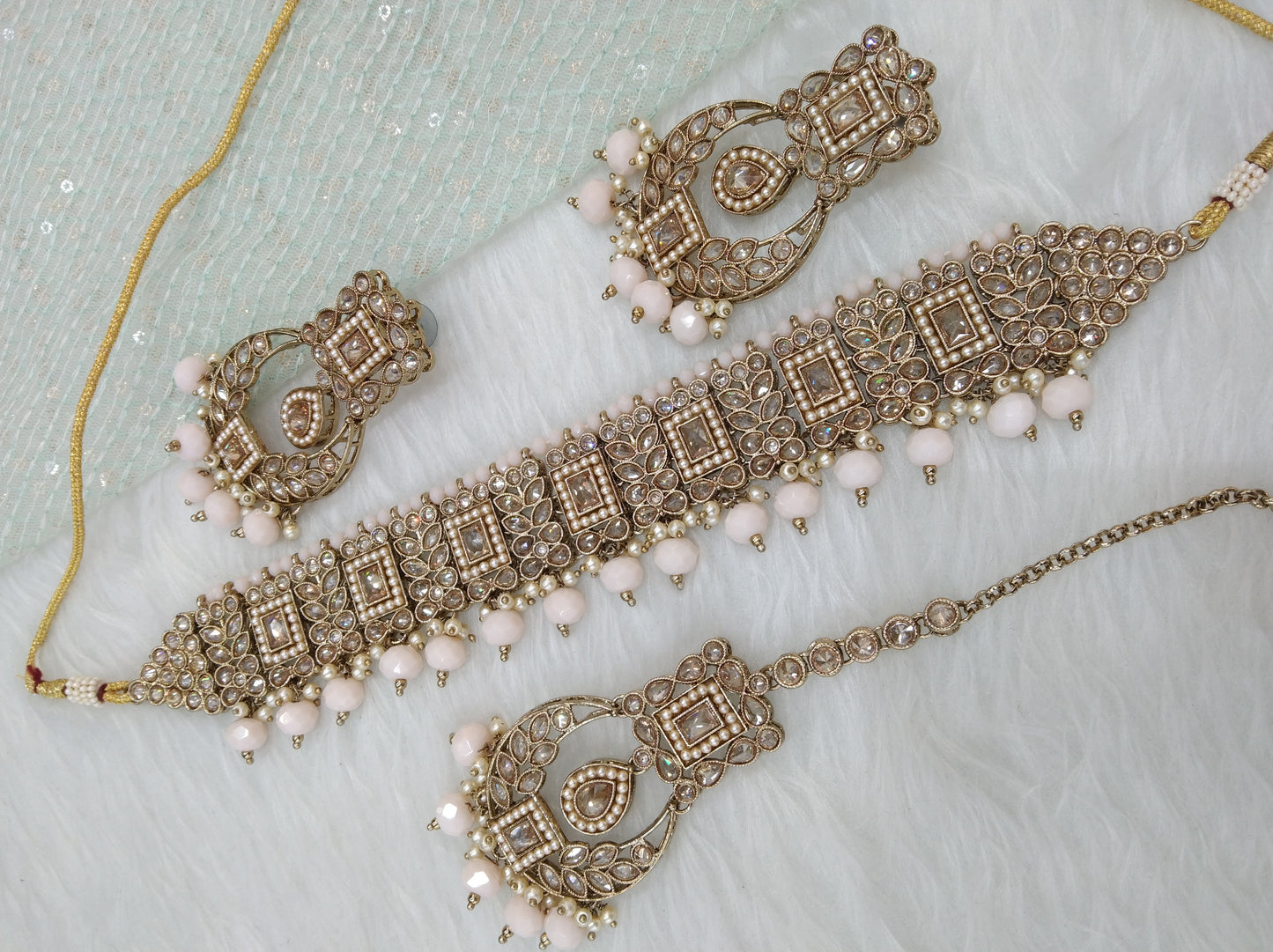 Indian jewellery Choker Set/ Dark gold peach choker Jewellery set Oswego Indian choker necklace set/Bridesmaid Jewellery