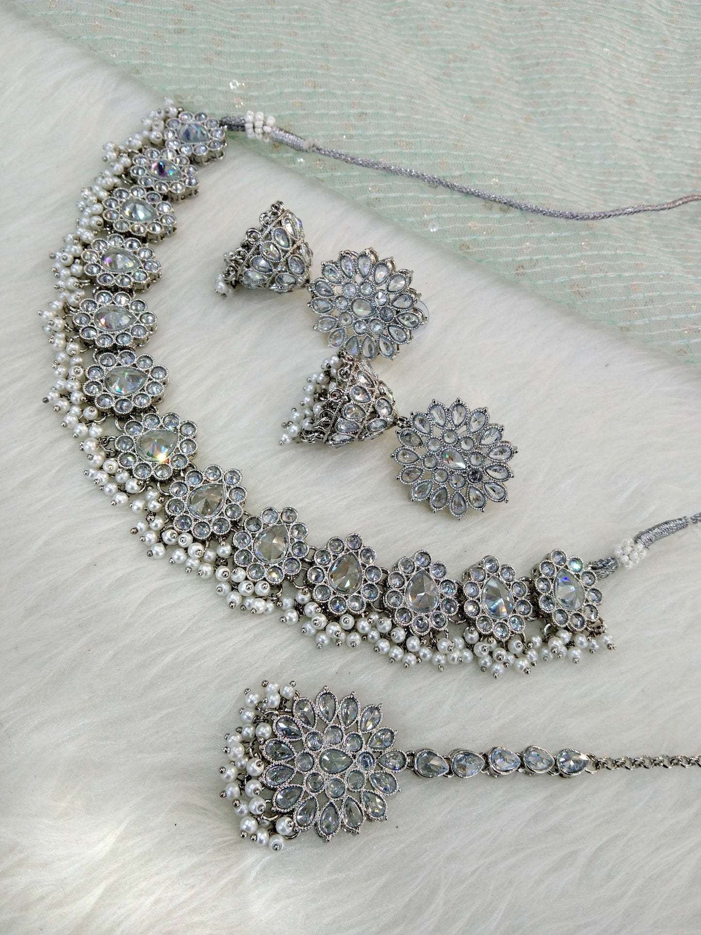 Silver Necklace Set/Bridesmaid necklace Wedding Jewellery zedd set