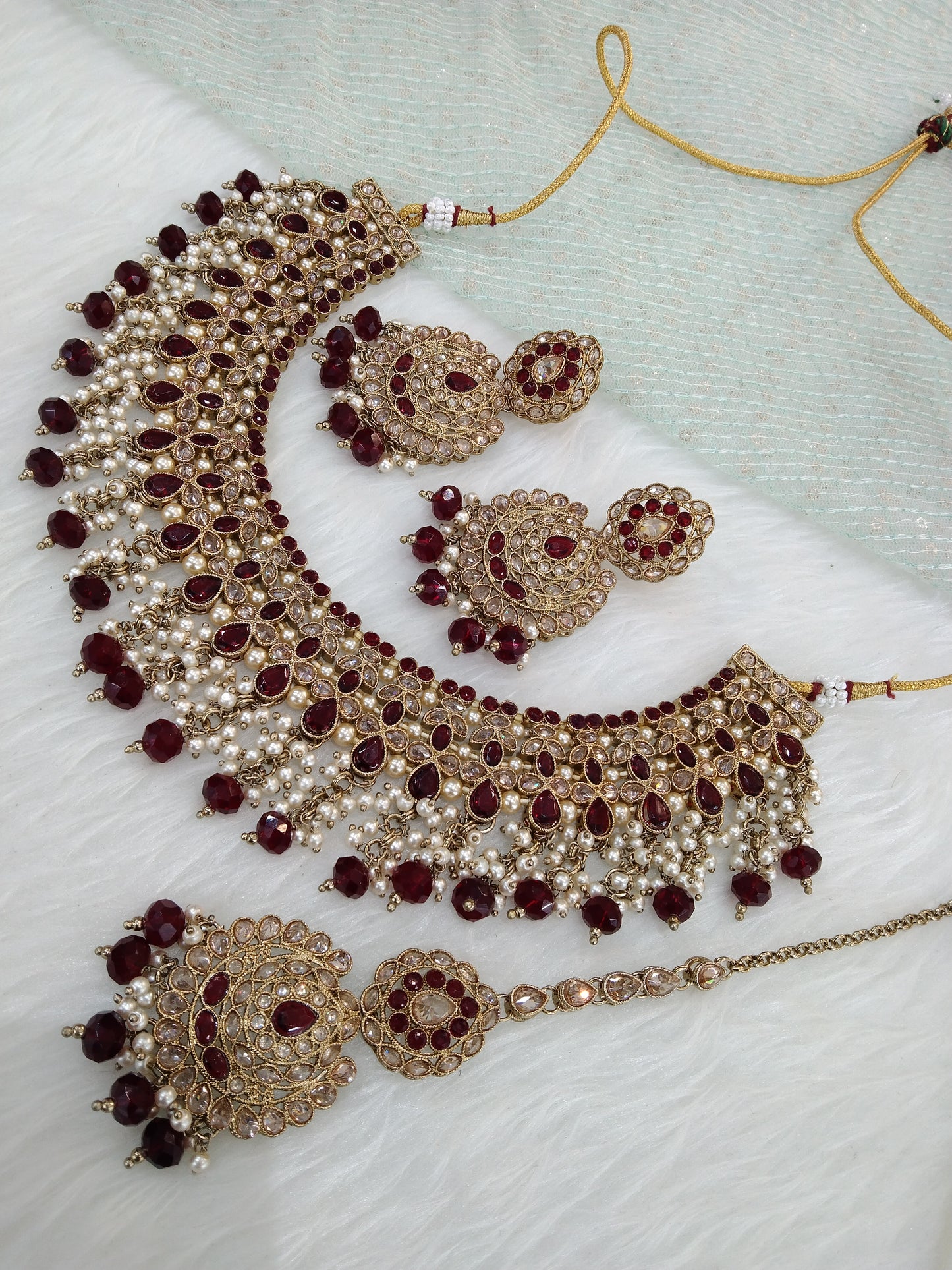 Indian Jewellery/dark gold maroon necklace Set/Indian vani Jewellery Set
