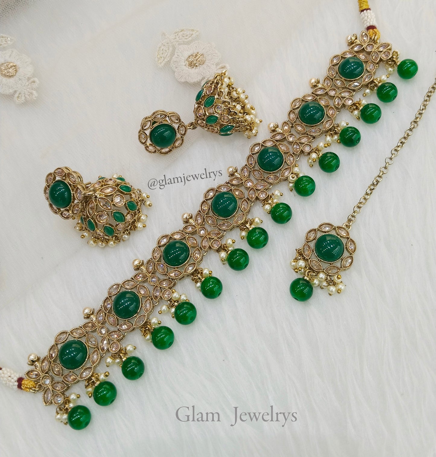 Indian Jewellery Choker Set / Indian green choker set/Bendigo jewellery set