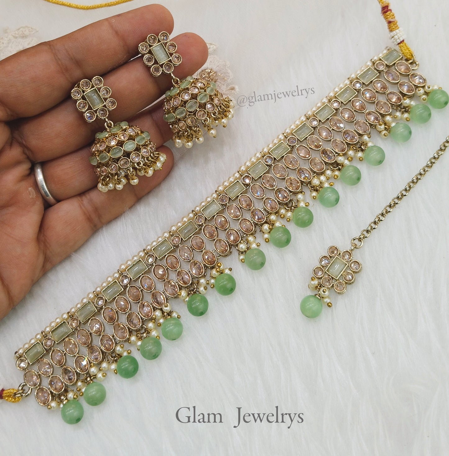 Indian Jewellery Mint Green Choker Set /Bay Bollywood Jewelry Set