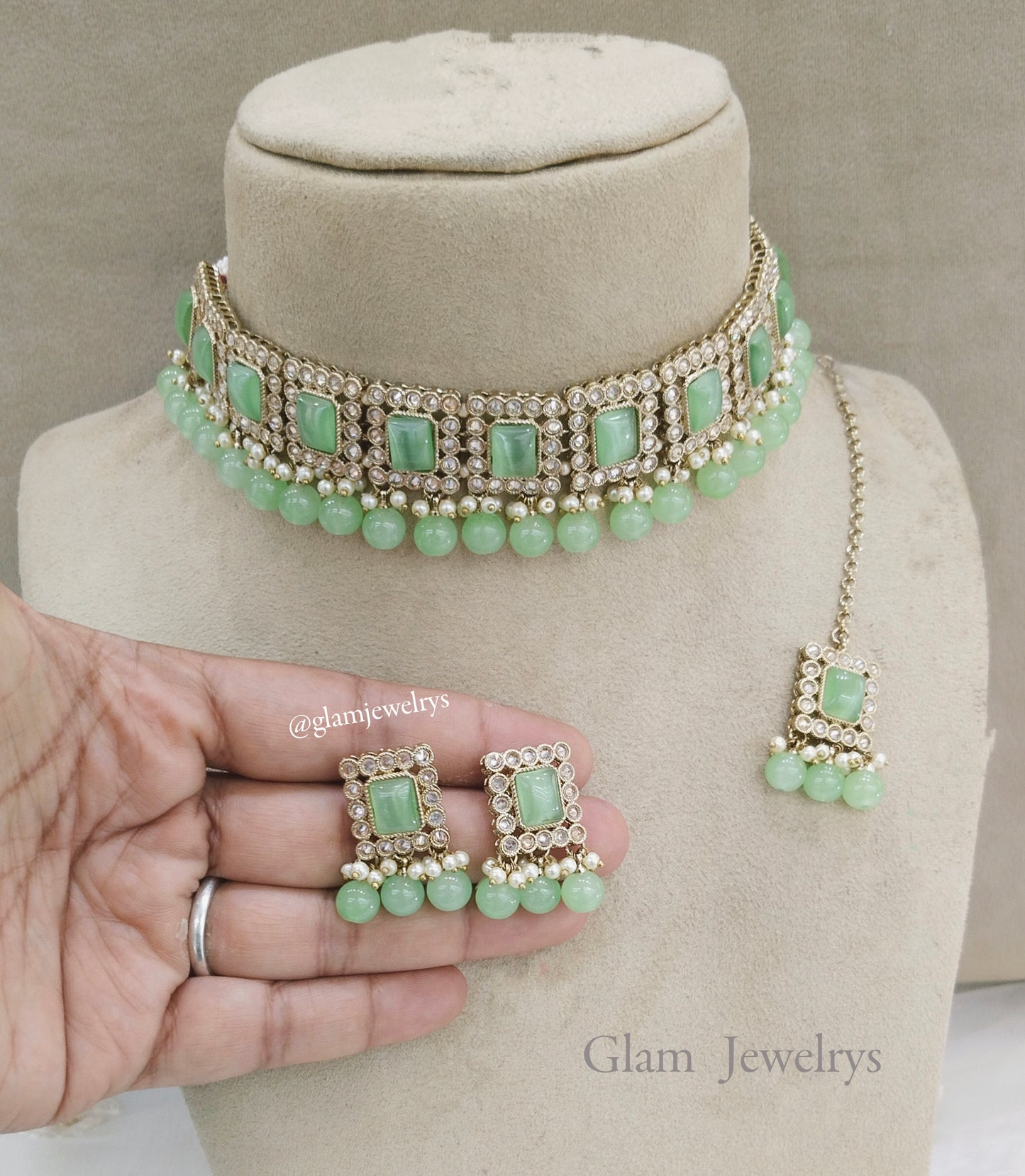 Antique Gold Peach Choker Jewellery Set/ Indian soha Jewellery Online