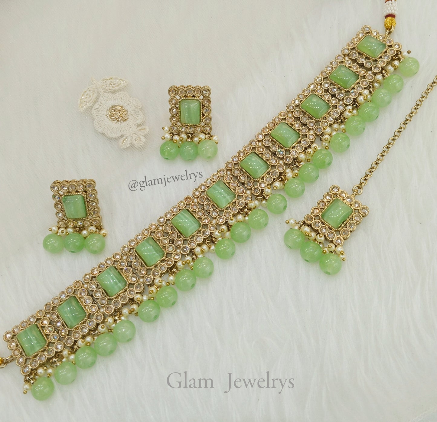 Antique Gold Peach Choker Jewellery Set/ Indian soha Jewellery Online