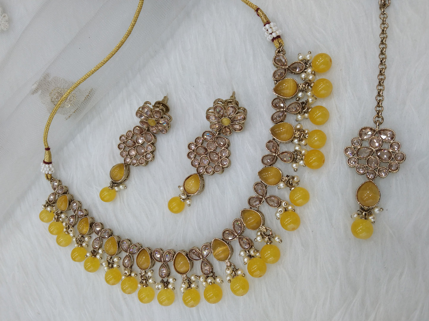 Antique Gold Necklace Set/ Yellow Necklace Set Jewellery set /sona jewellery Set