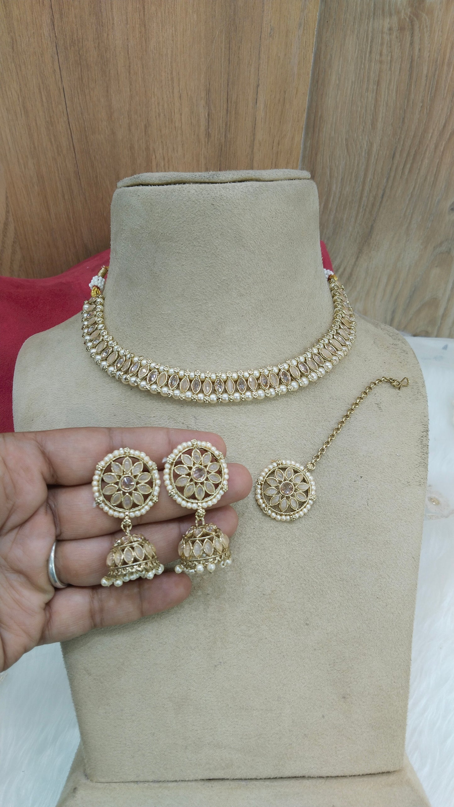 Indian Jewellery/Dark gold peach necklace Set//jewellery sitara sets