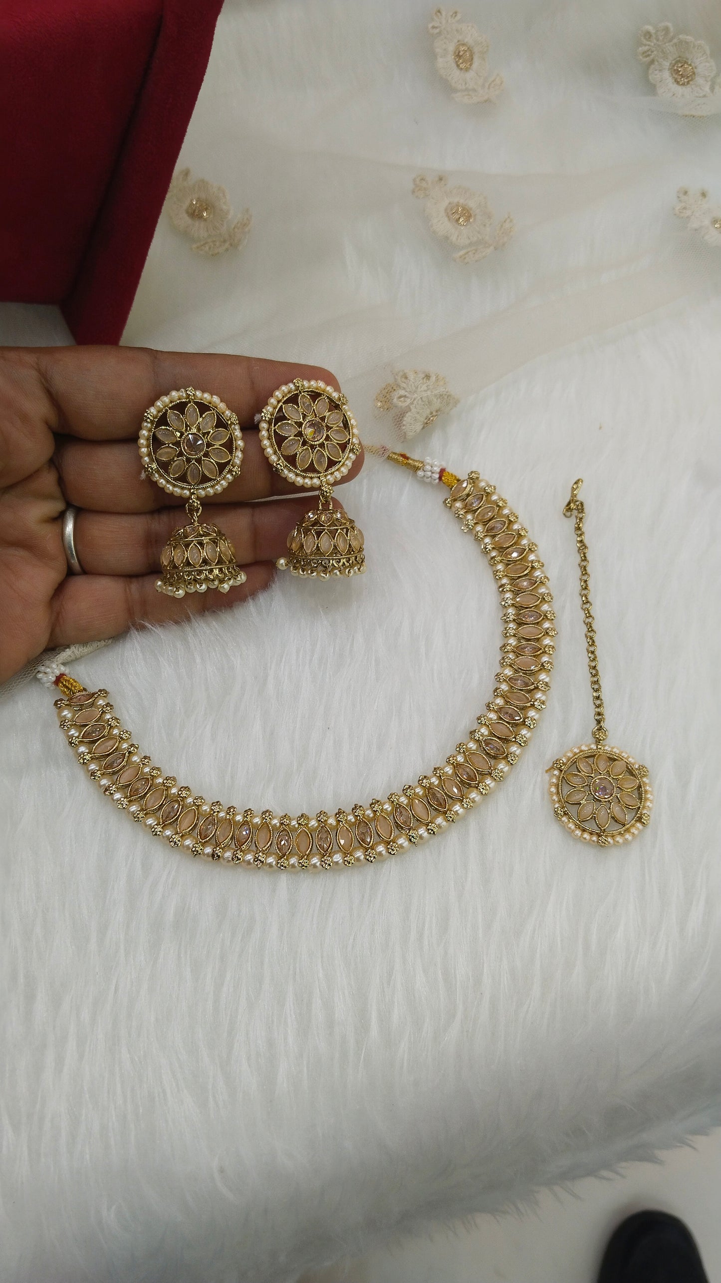 Indian Jewellery/Dark gold peach necklace Set//jewellery sitara sets