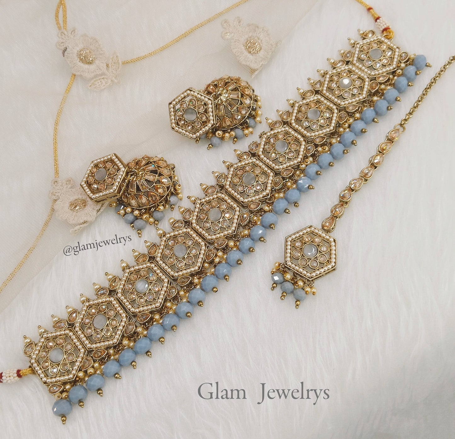 Antique Gold choker Set/ dark gold gray choker Indian Jewellery