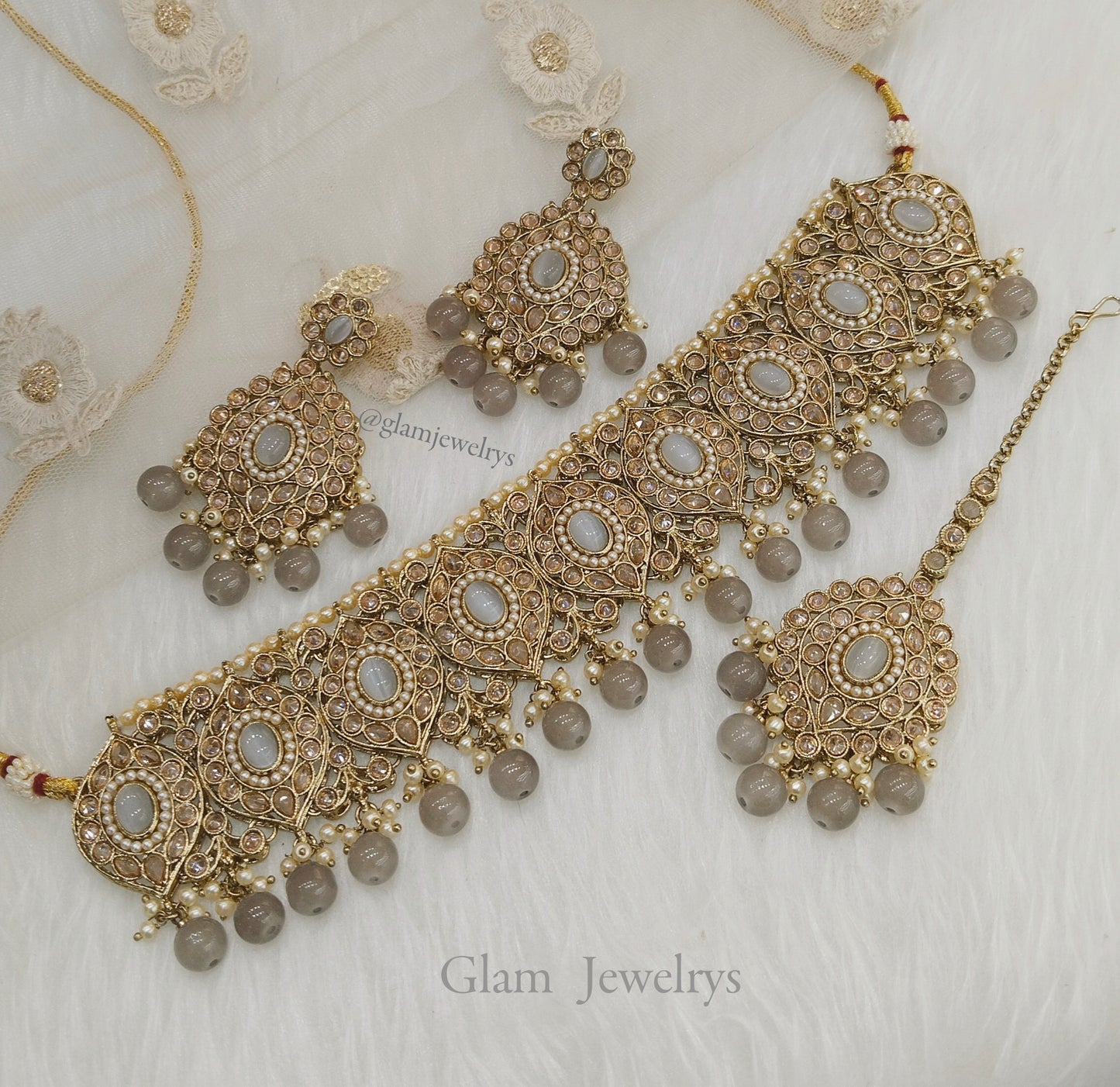 Indian jewellery choker set/Dark gold grey choker set/Hira jewellery