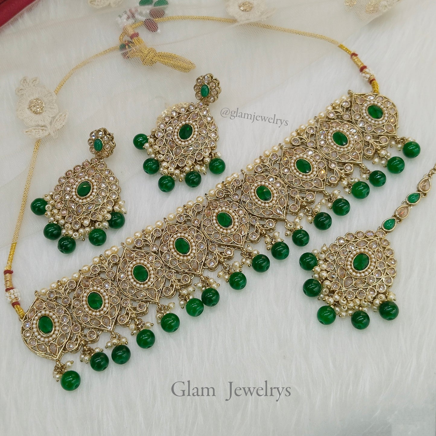 Indian jewellery choker set/Dark gold green choker set/Hira jewellery