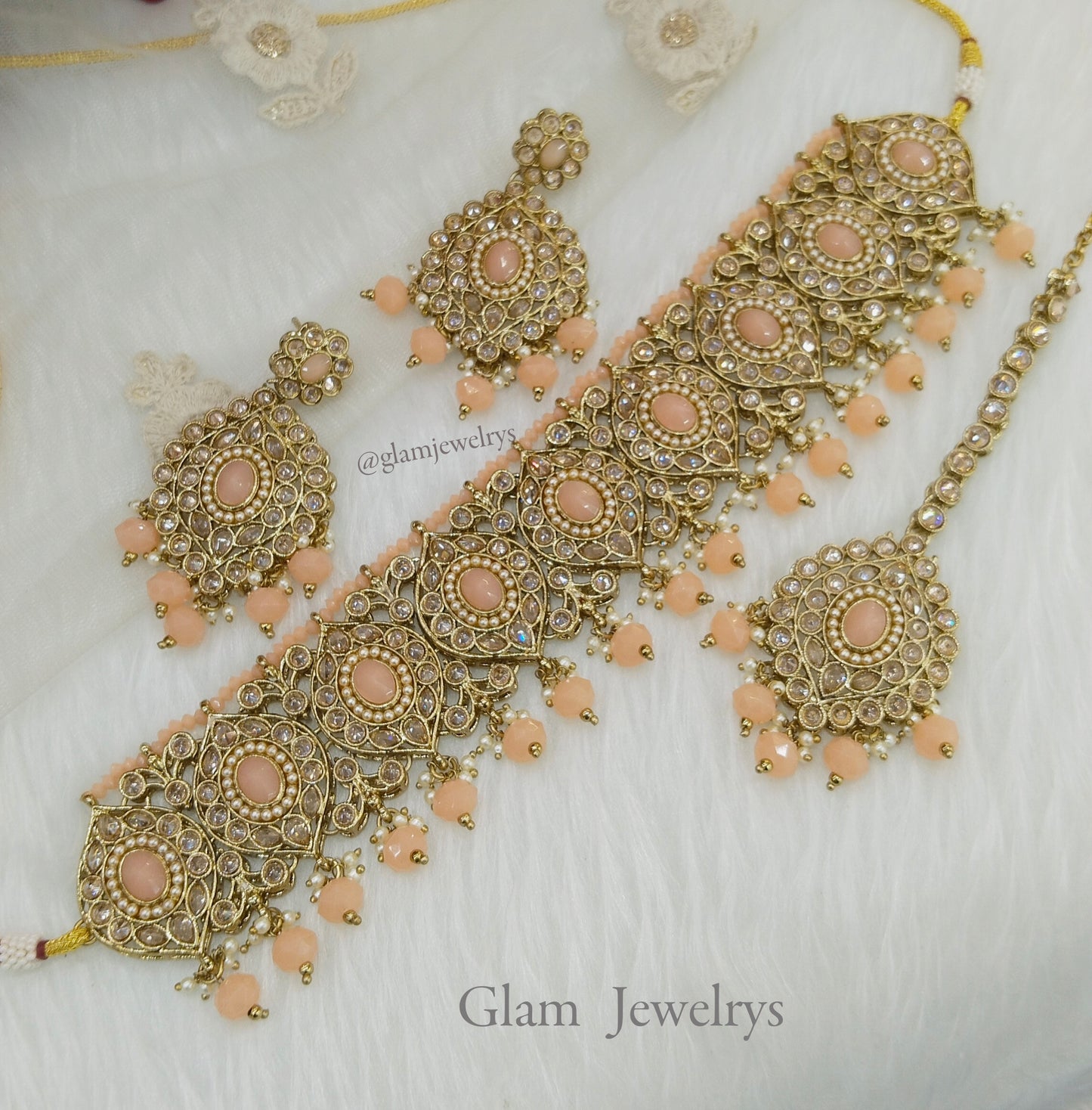Indian jewellery choker set/Dark gold peach choker set/Hira jewellery