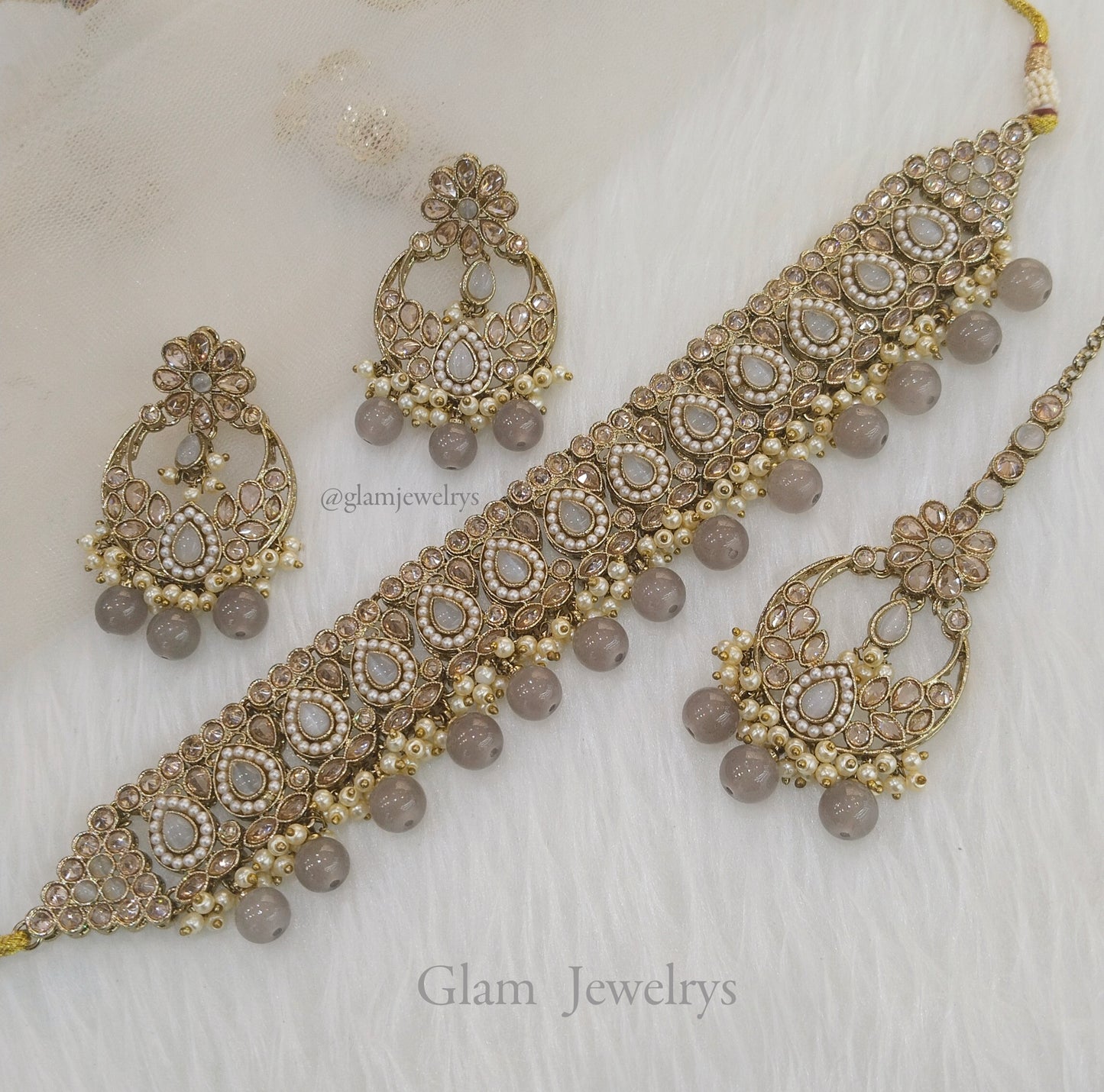 Jewelry Choker Set /Antique gold finish Jewellery set /grey choker set/waterloo jewelry set
