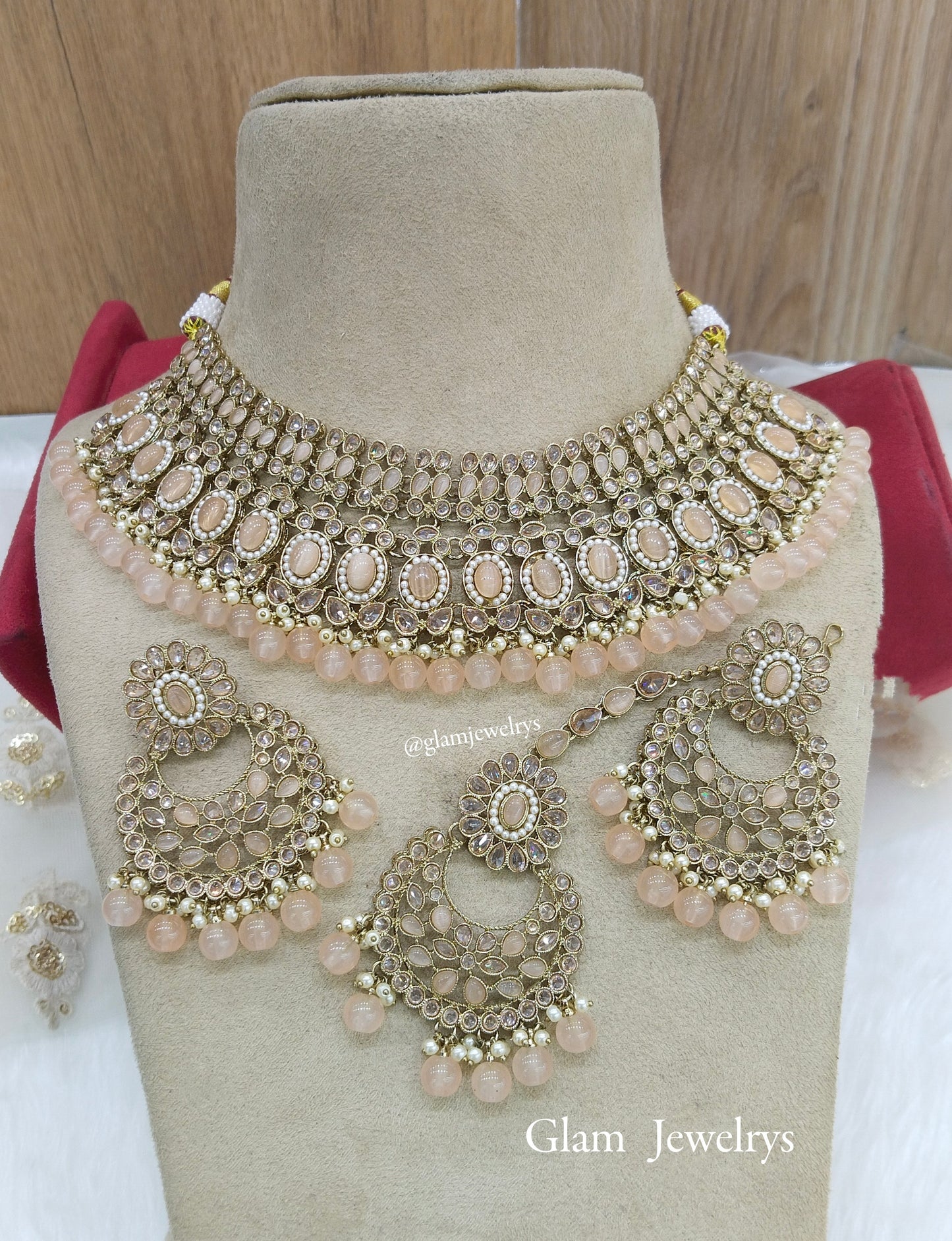 Antique Gold Peach Necklace Jewellery Set/ dark gold Indian Bridal Wedding nisha Jewellery Online
