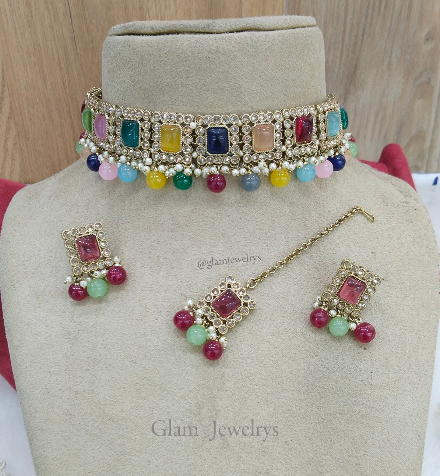 Dark Gold Multicolor Choker Set/ Indian soha Jewellery
