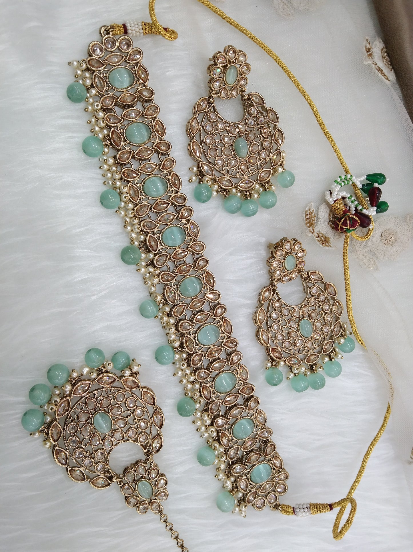 Indian jewellery choker set/Dark gold sea green choker set/Wellington jewellery