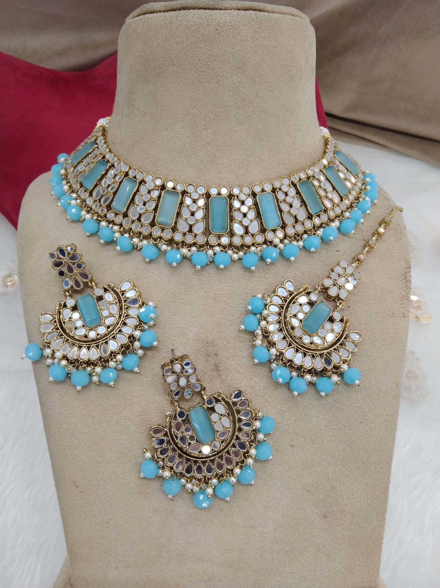 Indian Jewellery firoji mirror Kundan necklace set