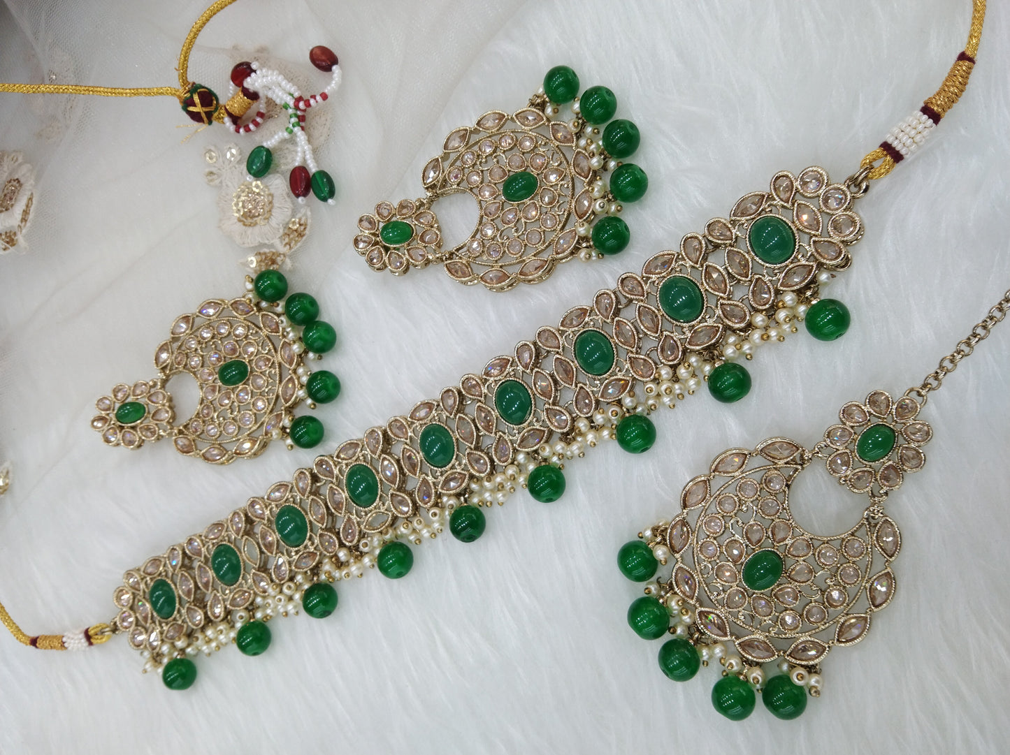 Indian jewellery choker set/Dark gold green choker set/Wellington jewellery