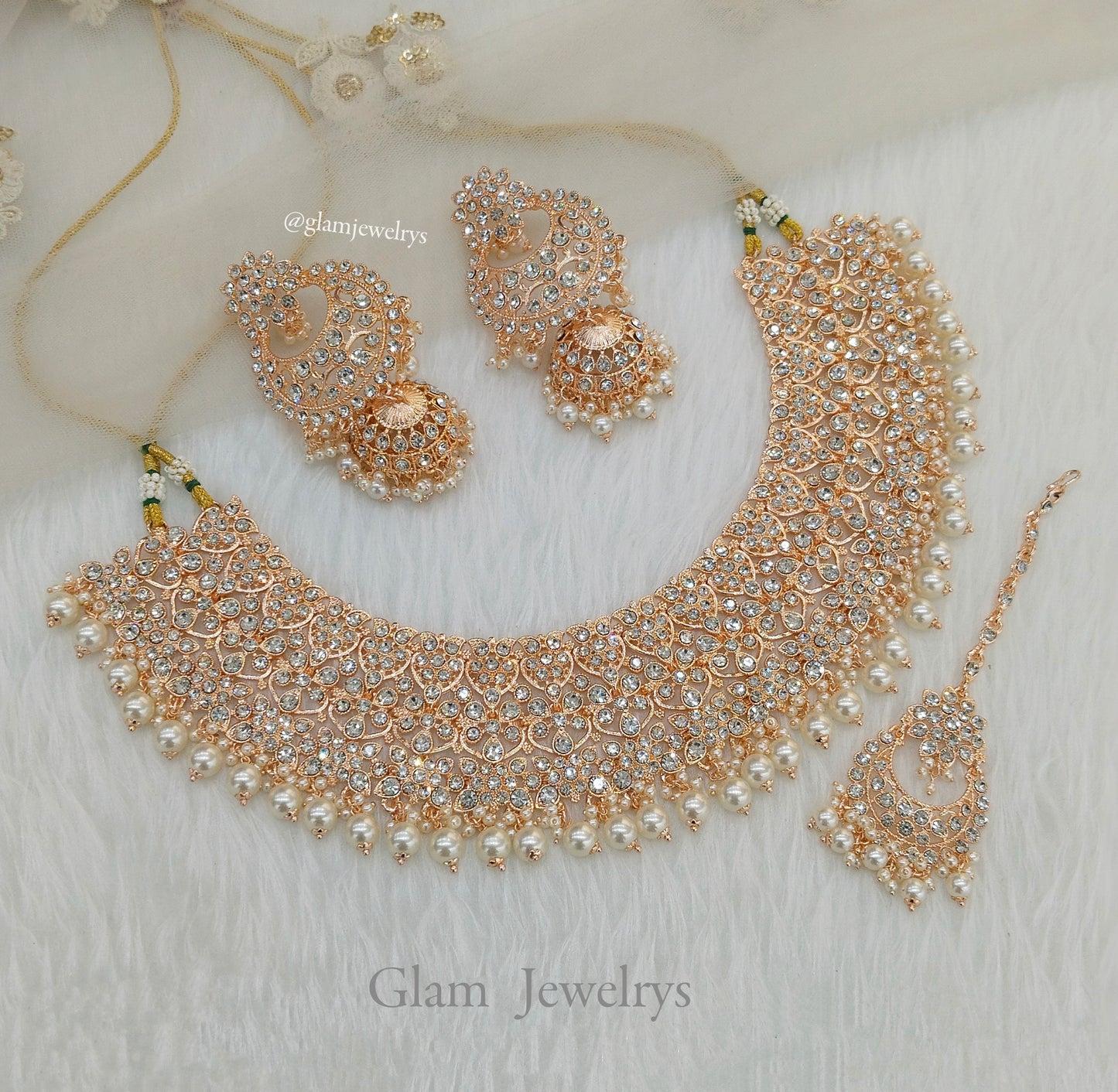 Rose gold necklace Set/ Indian Bridal astin Jewellery